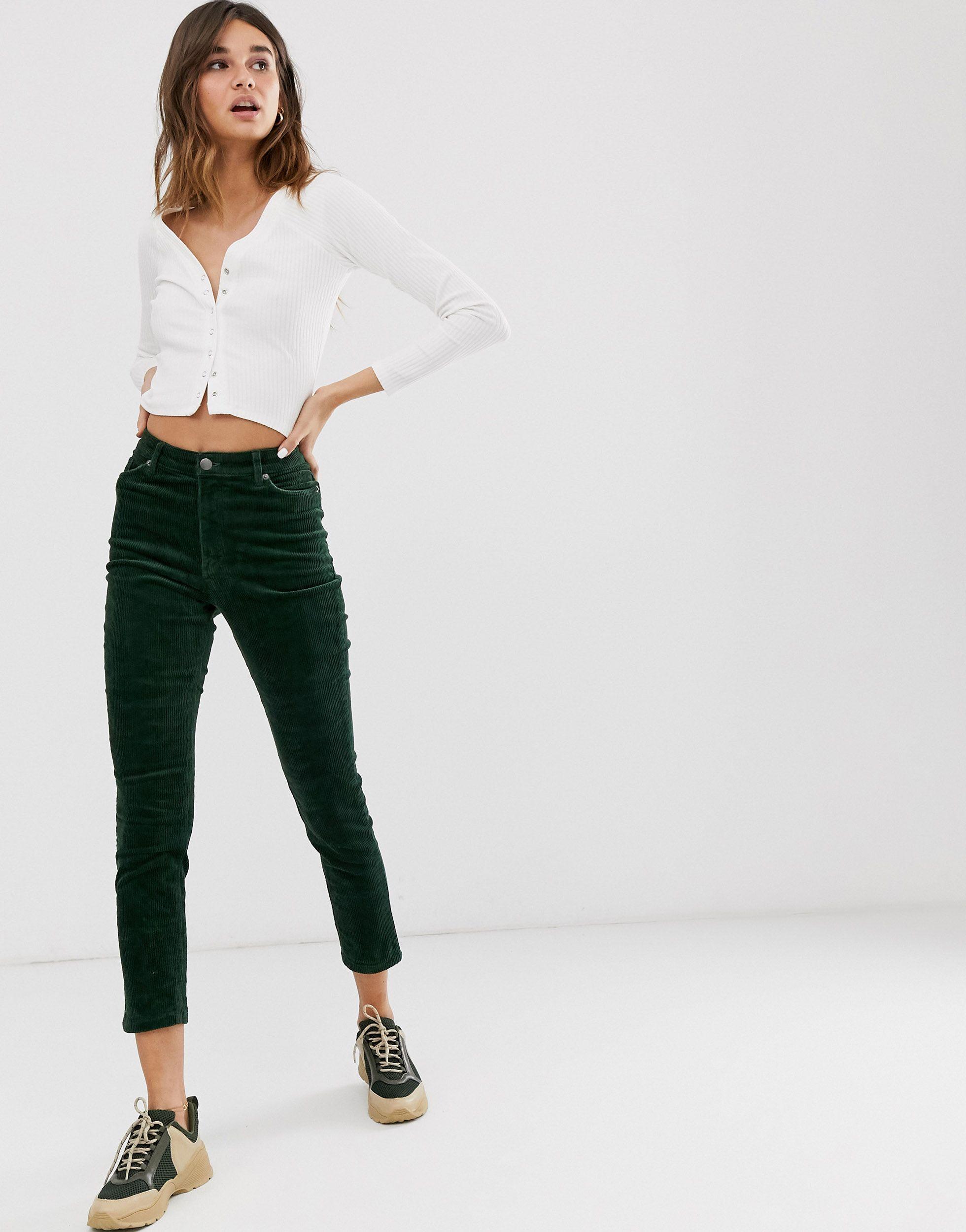 Monki Denim Cord Skinny Trousers in 