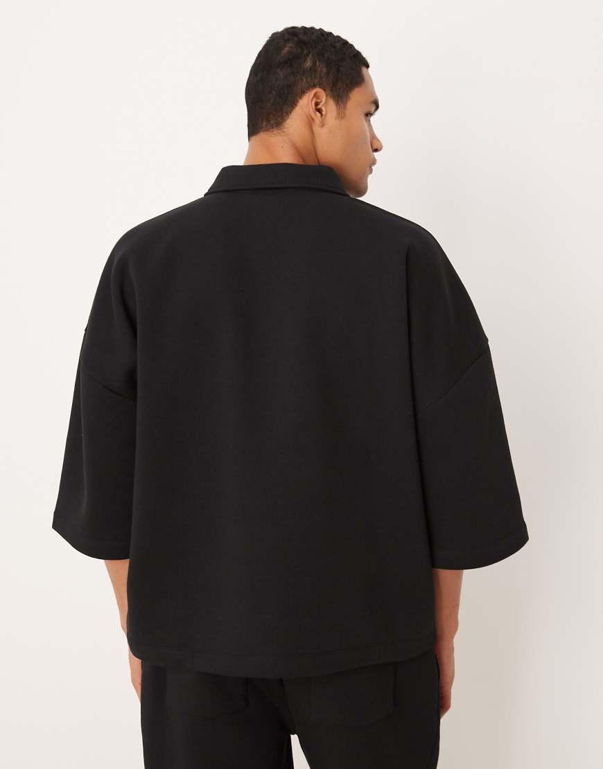 Sudadera Negra Extragrande De Manga 3/4 Con Solapas Y Cremallera