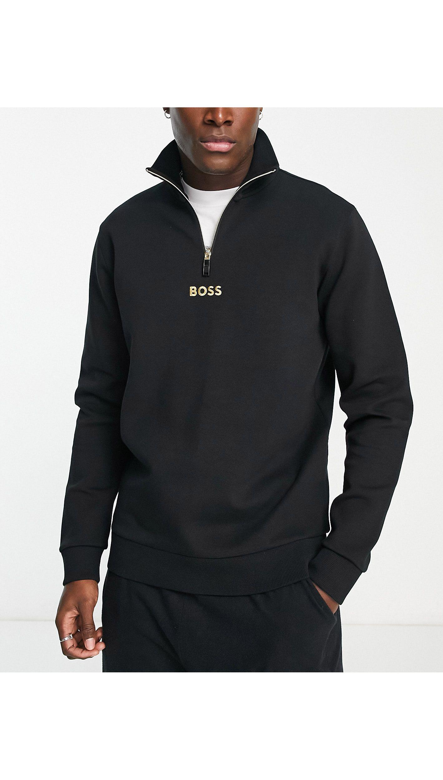 Sudadera negra con logo dorado y cremallera corta BOSS by HUGO BOSS de  hombre de color Negro | Lyst