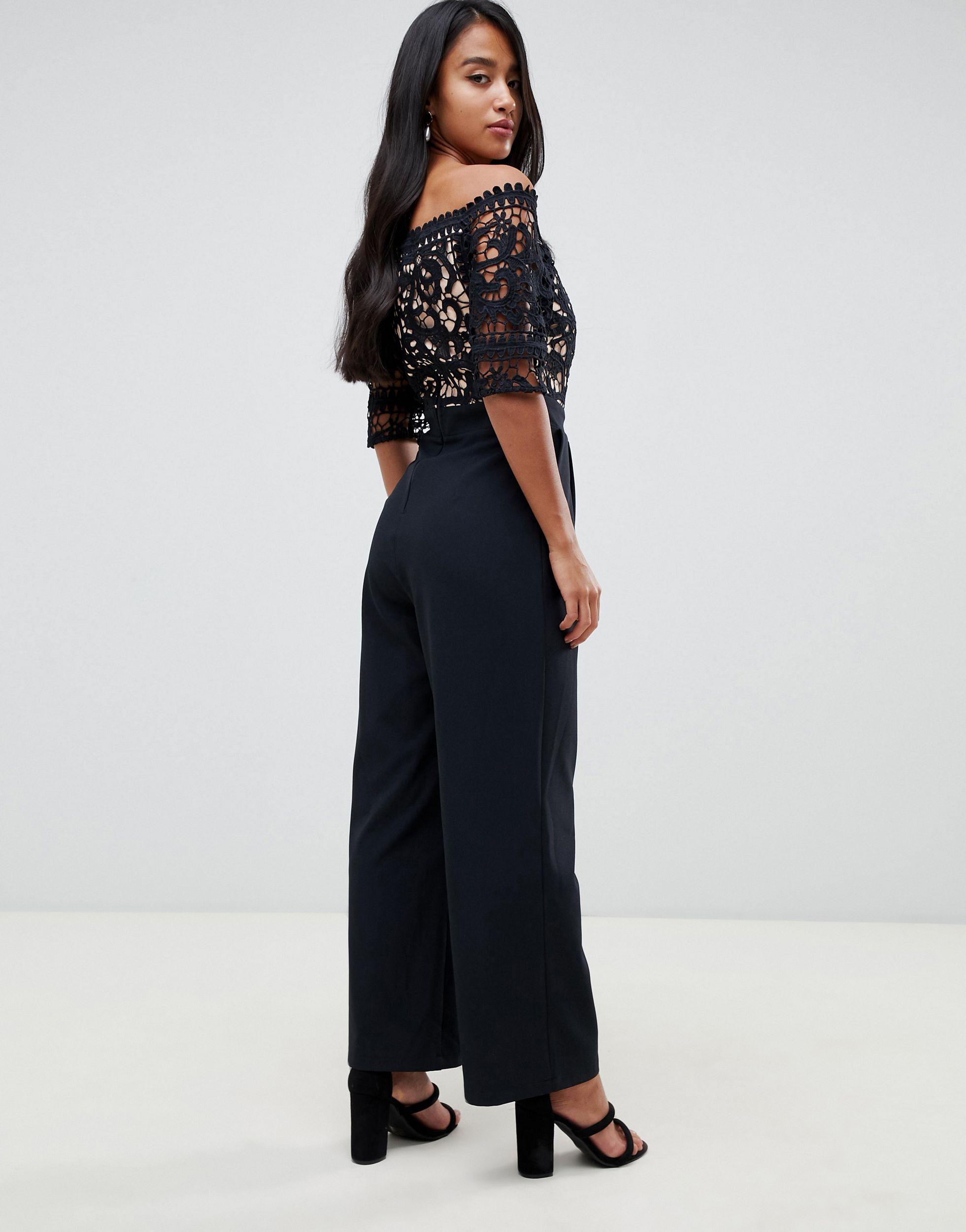 little mistress tall lace applique top tailored jumpsuit