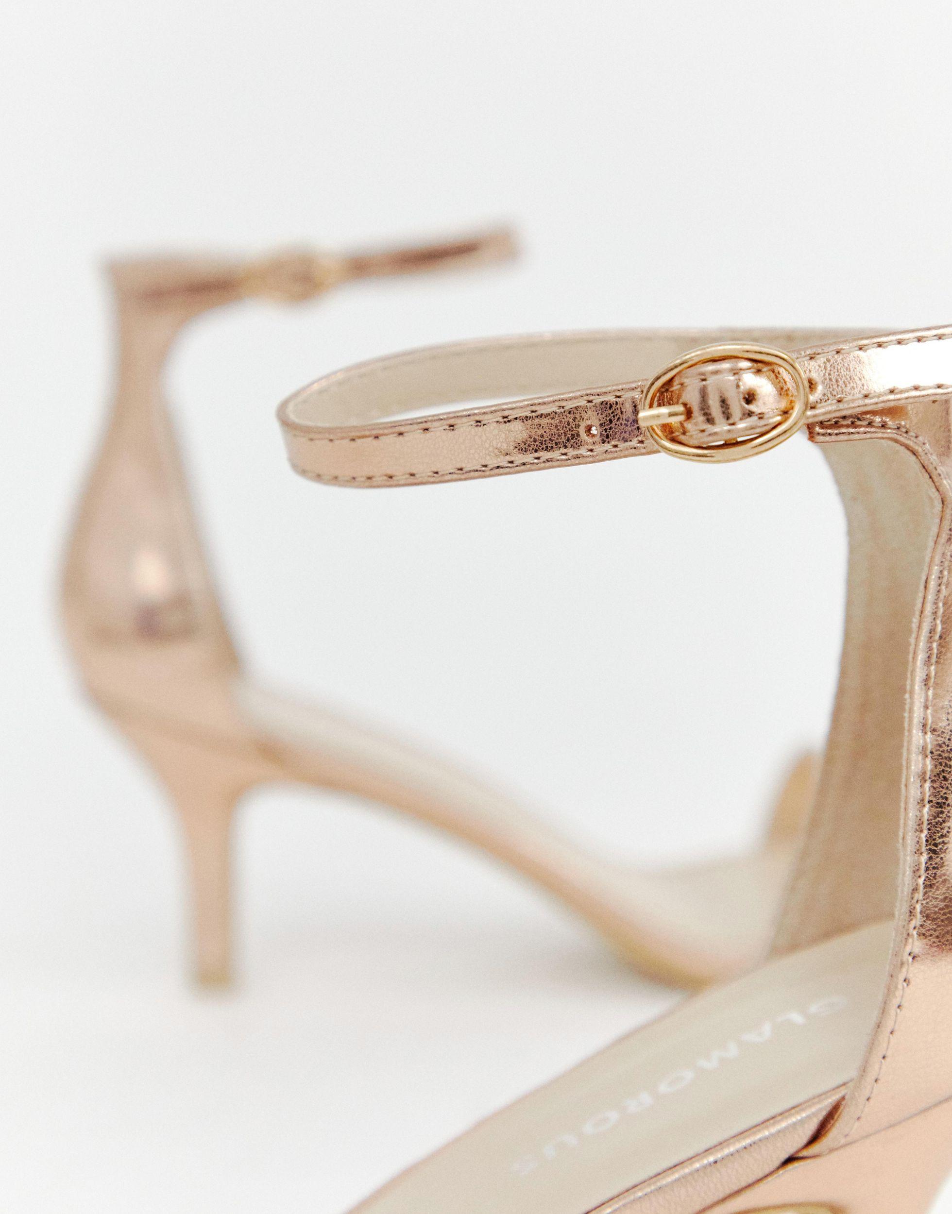 Glamorous Rose Gold Kitten Heel Sandals Lyst Australia