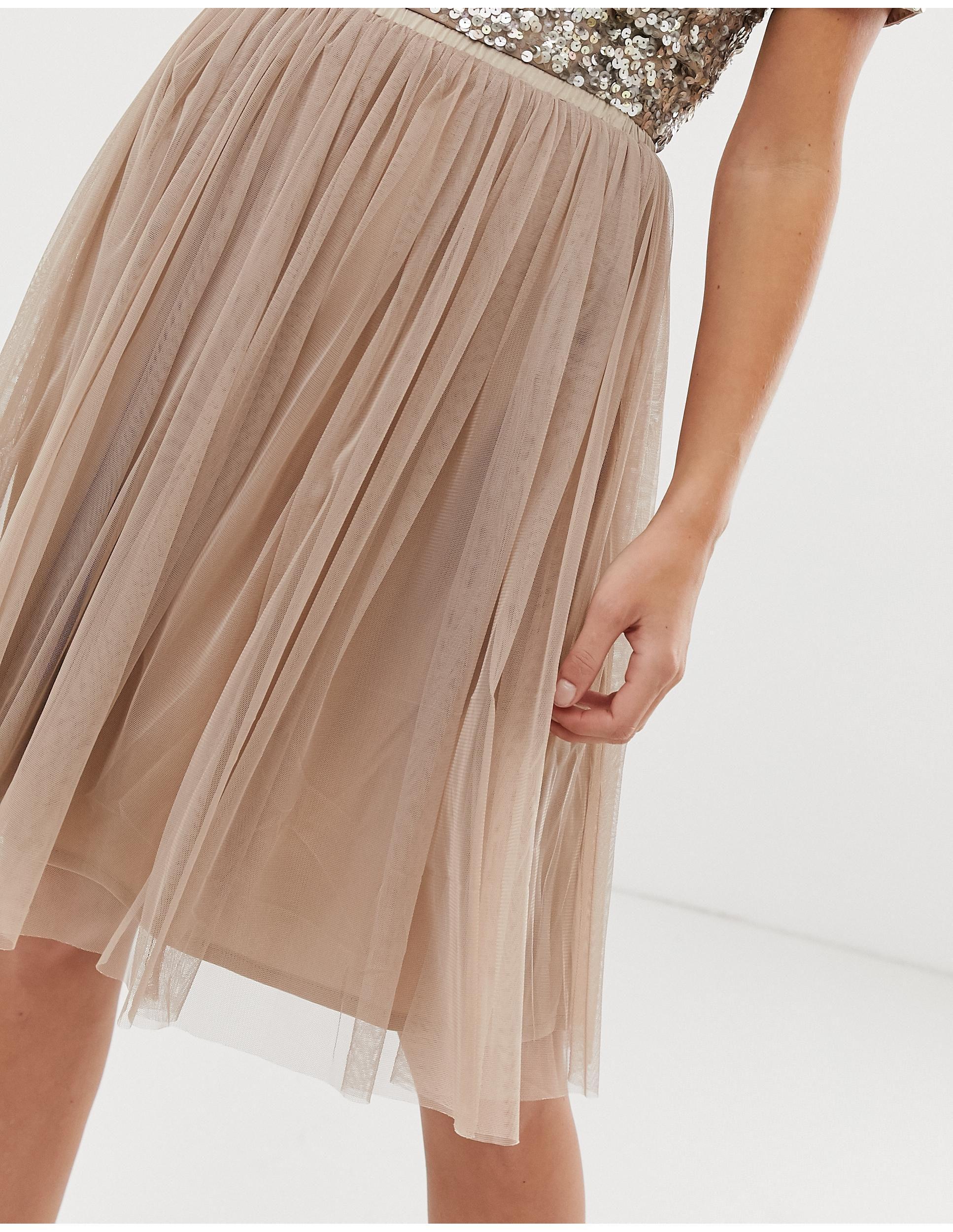 lace & beads tulle midi skirt