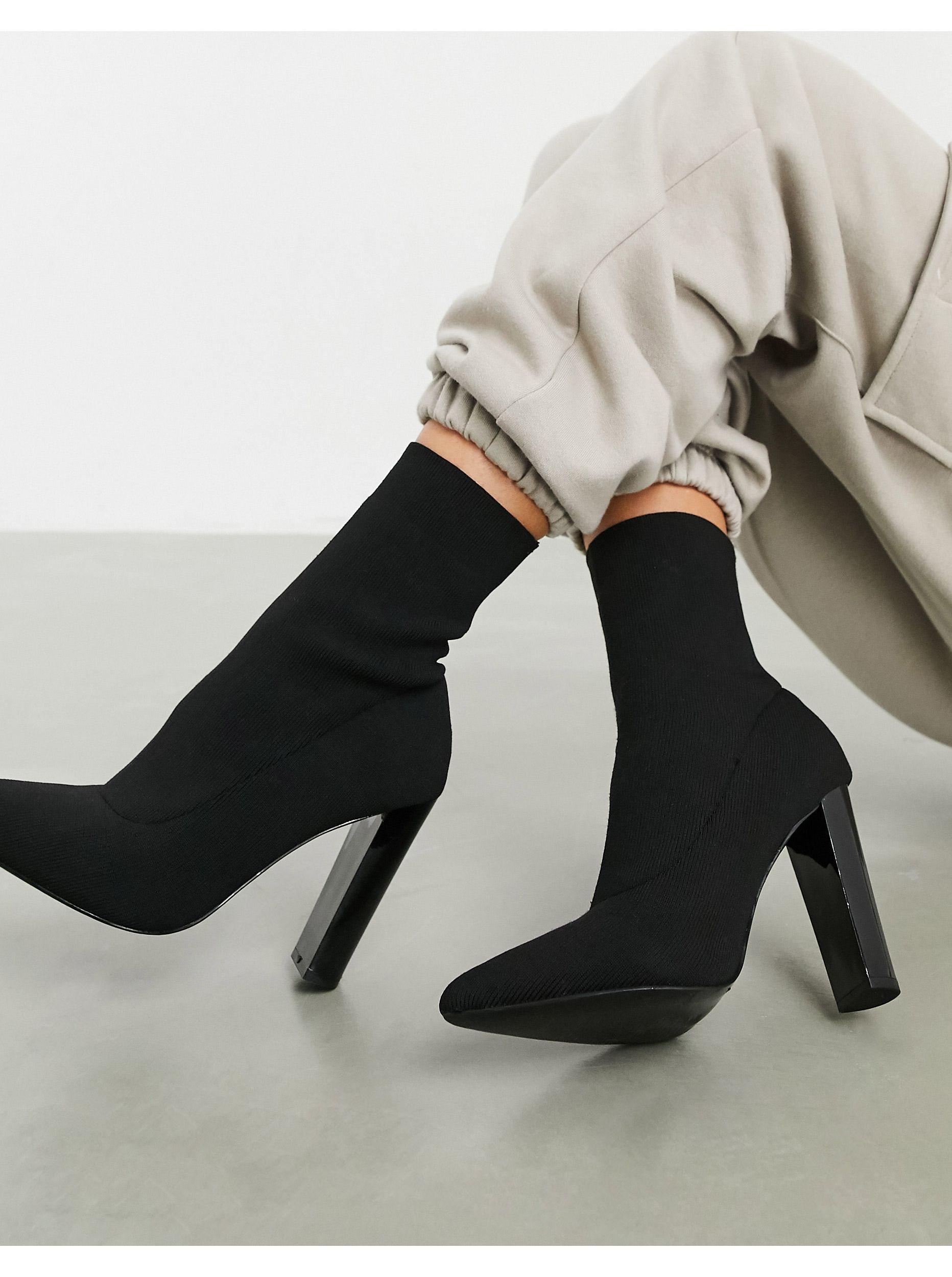 Botas estilo calcetín con tacón grueso y punto negro Enhance ASOS de color  Negro | Lyst