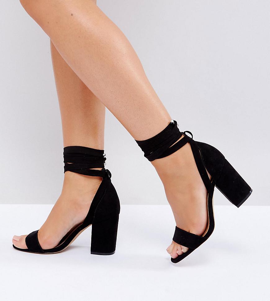 ASOS Wide Fit Howling Tie Leg Block Heeled Sandals in Black - Lyst