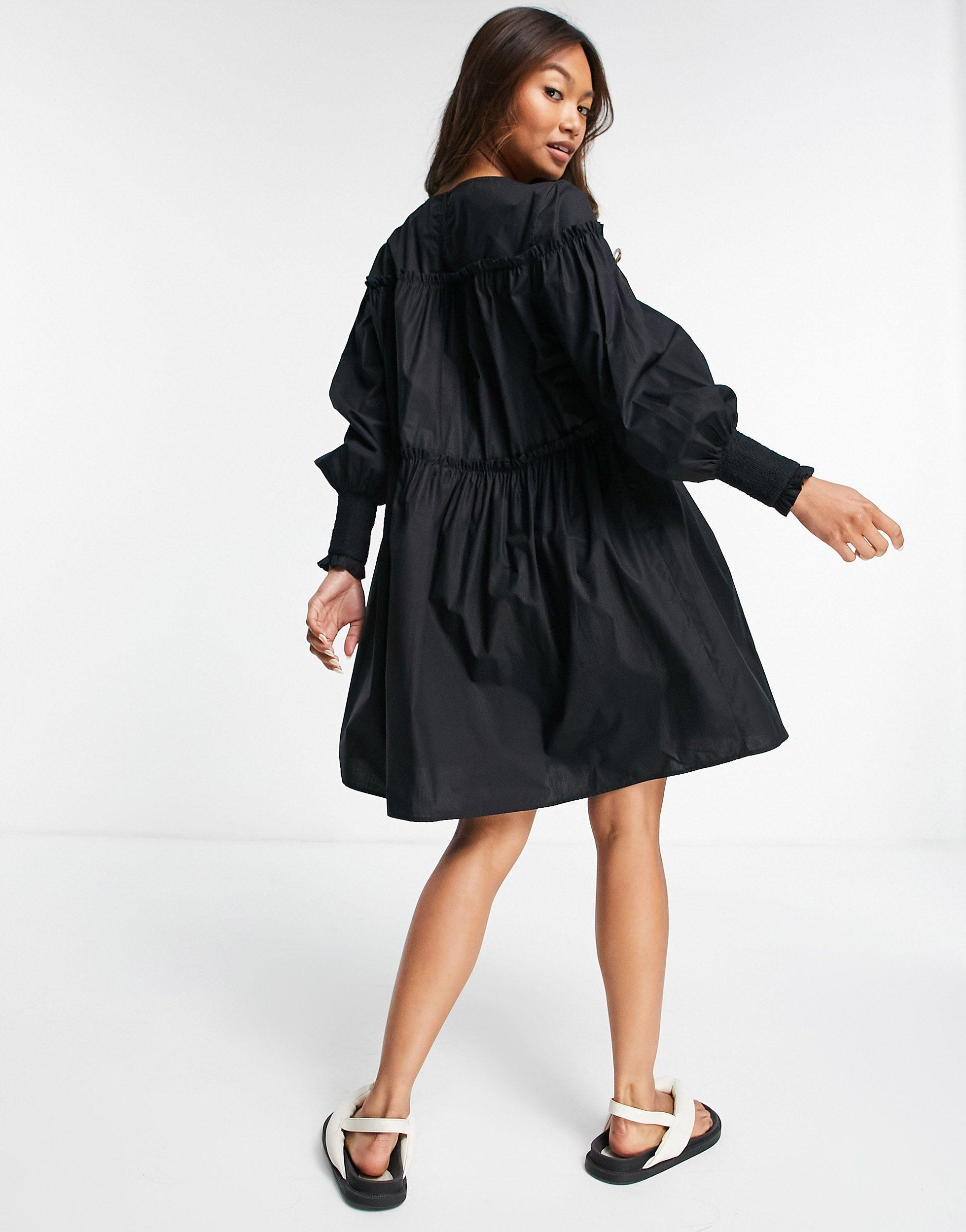 Mango Puff Sleeve Poplin Dress in Black | Lyst UK