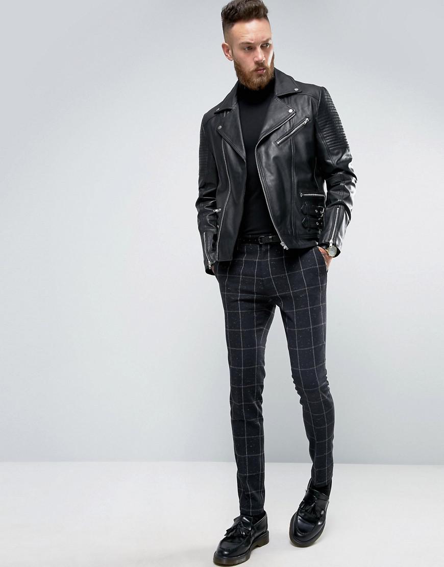 Asos Super Skinny Suit Pants In Navy Check With Nep Blue For Men Gallery