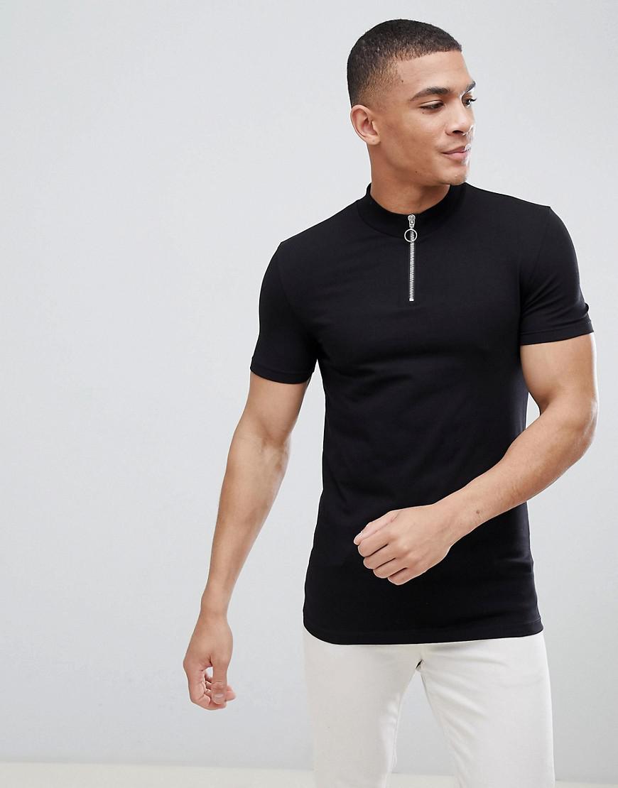 ASOS Muscle Fit Zip Neck Turtleneck T-shirt In Black for Men | Lyst