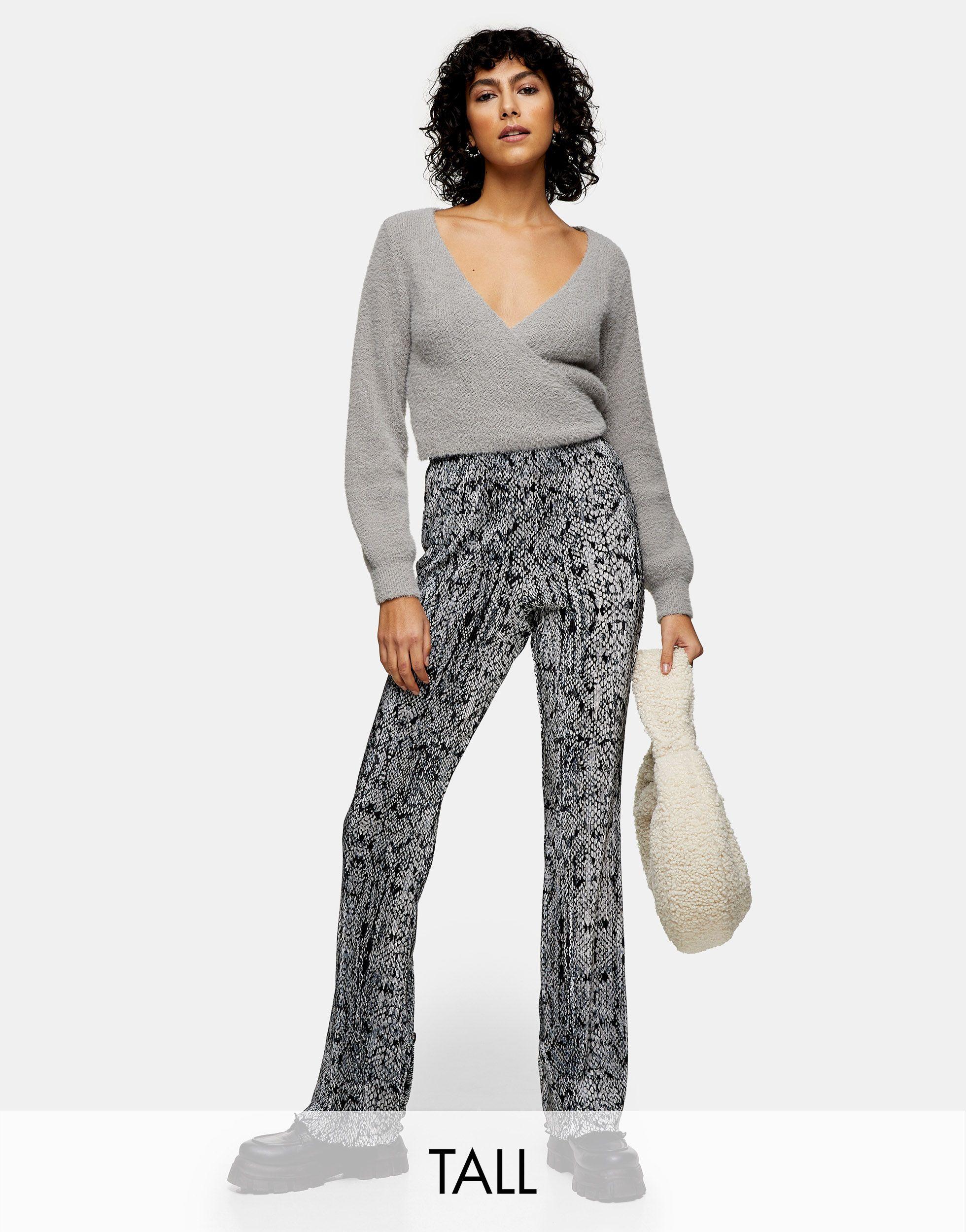 TOPSHOP Tall Plisse Flared Trousers in 
