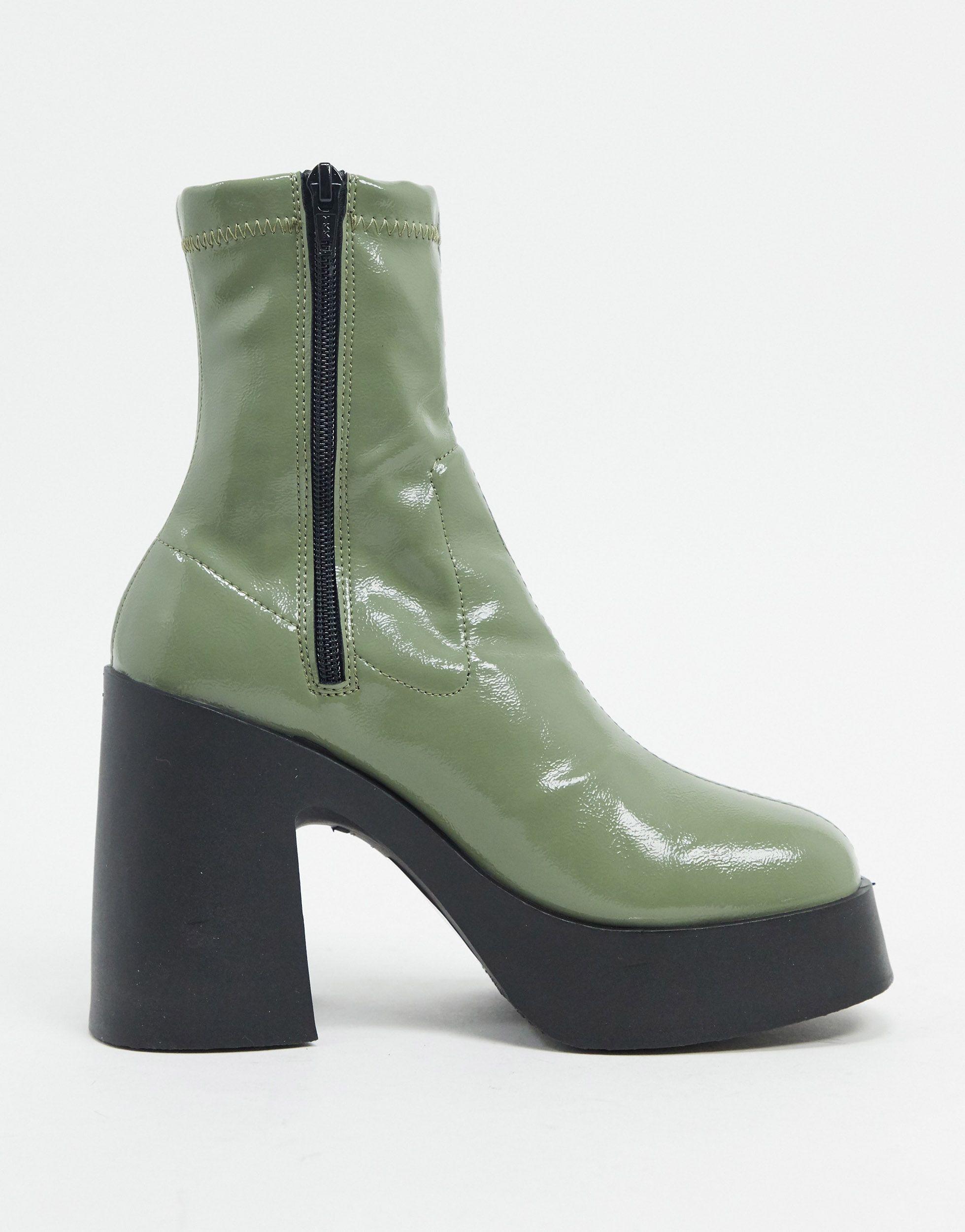 ASOS Elsie High Heeled Sock Boot in Green | Lyst