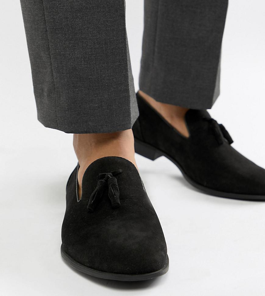 ASOS Wide Fit Tassel Loafers In Black Faux Suede for Men - Lyst