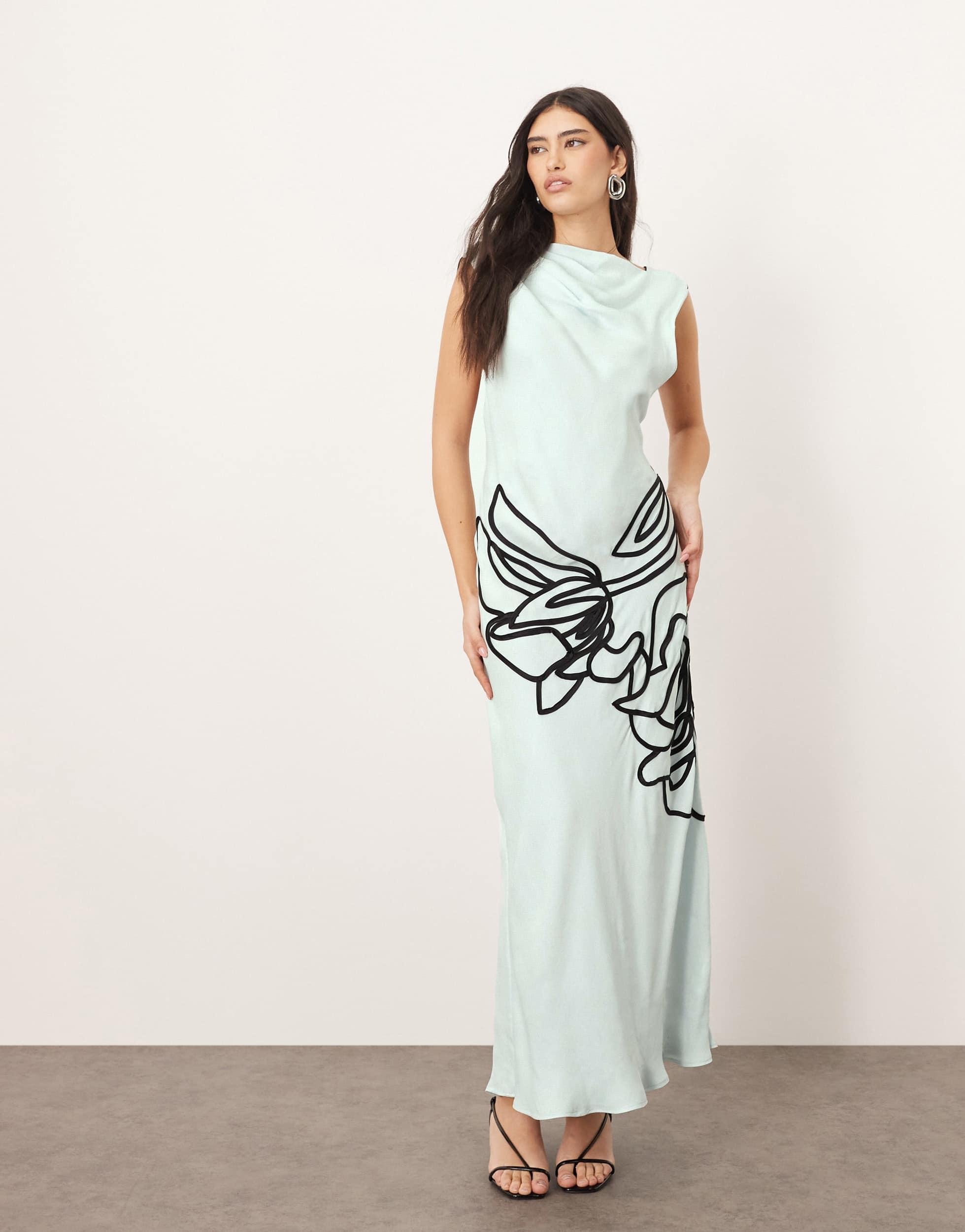 ARRANGE Linear Floral Asymmetric Column Maxi Dress in White | Lyst