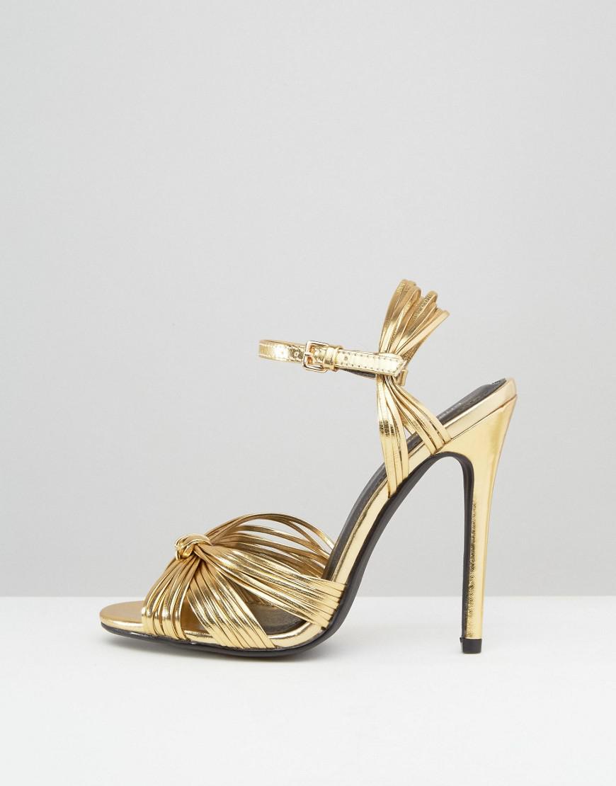 Public Desire Angel Knot Gold Heeled Sandals in Metallic - Lyst