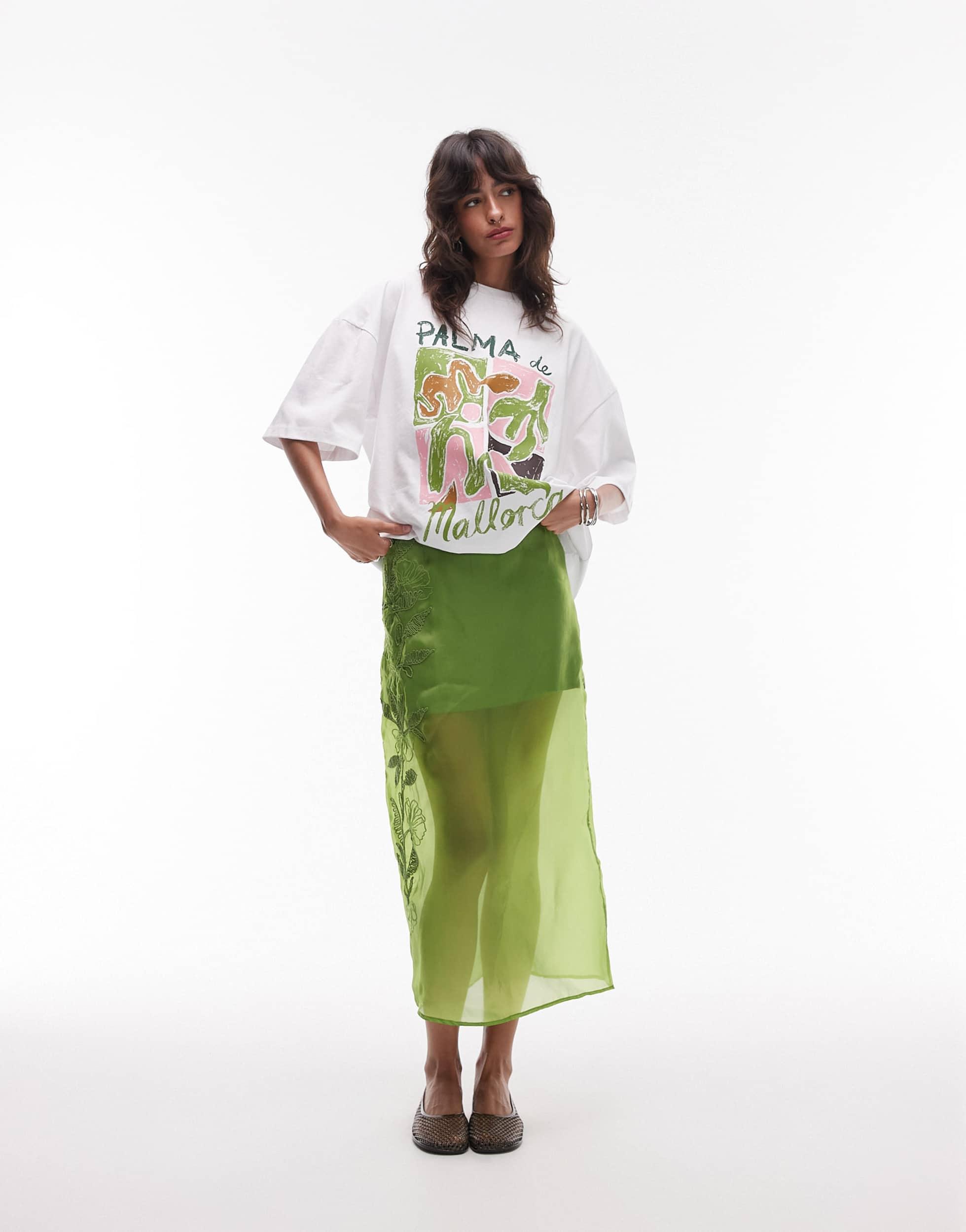 Jupe Longue Topshop Verte - Taille 8, Viscose, Style Maxi (occasion Parfait état)
