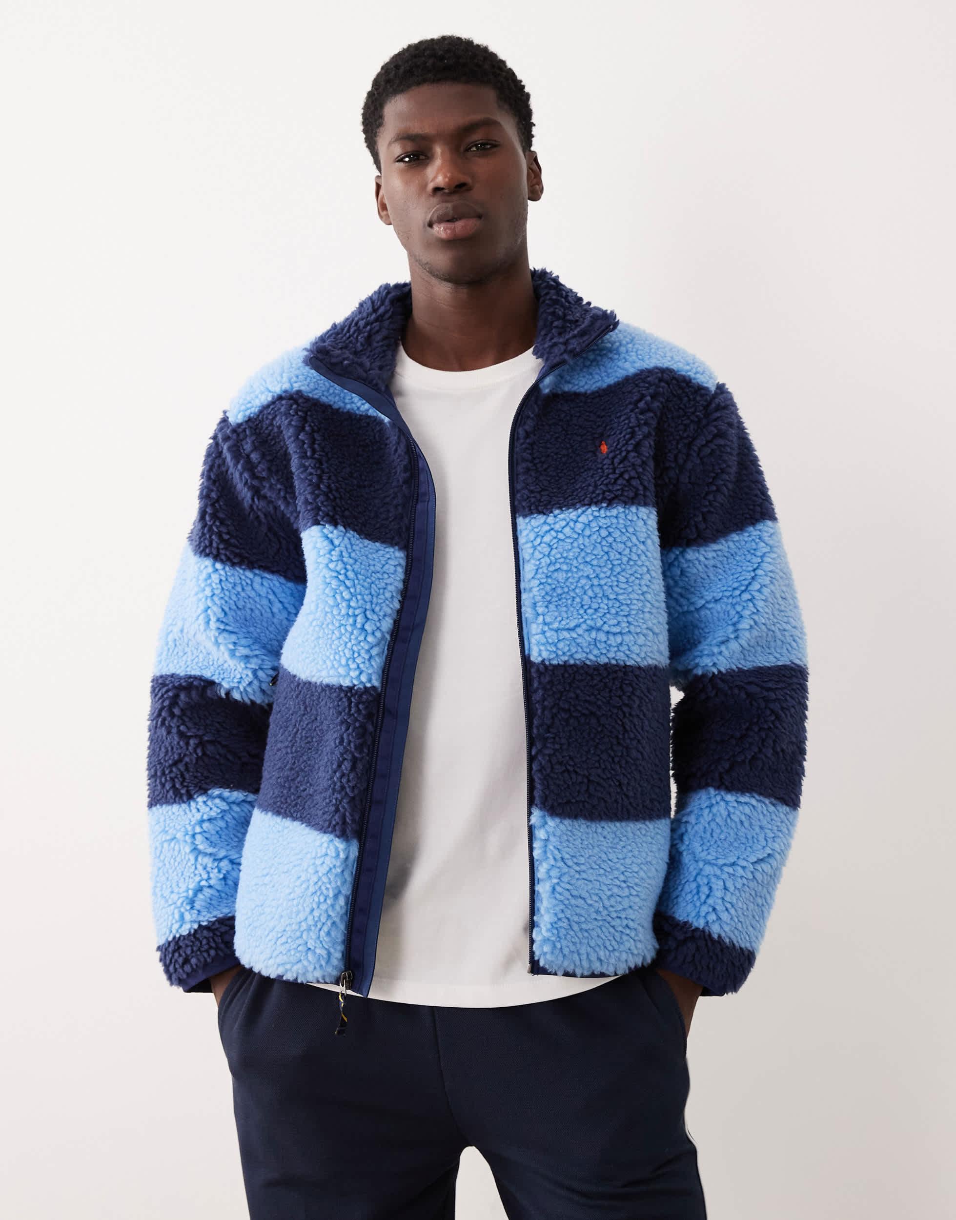 Polo Ralph Lauren – gestreifte teddyfelljacke in Blau für Herren