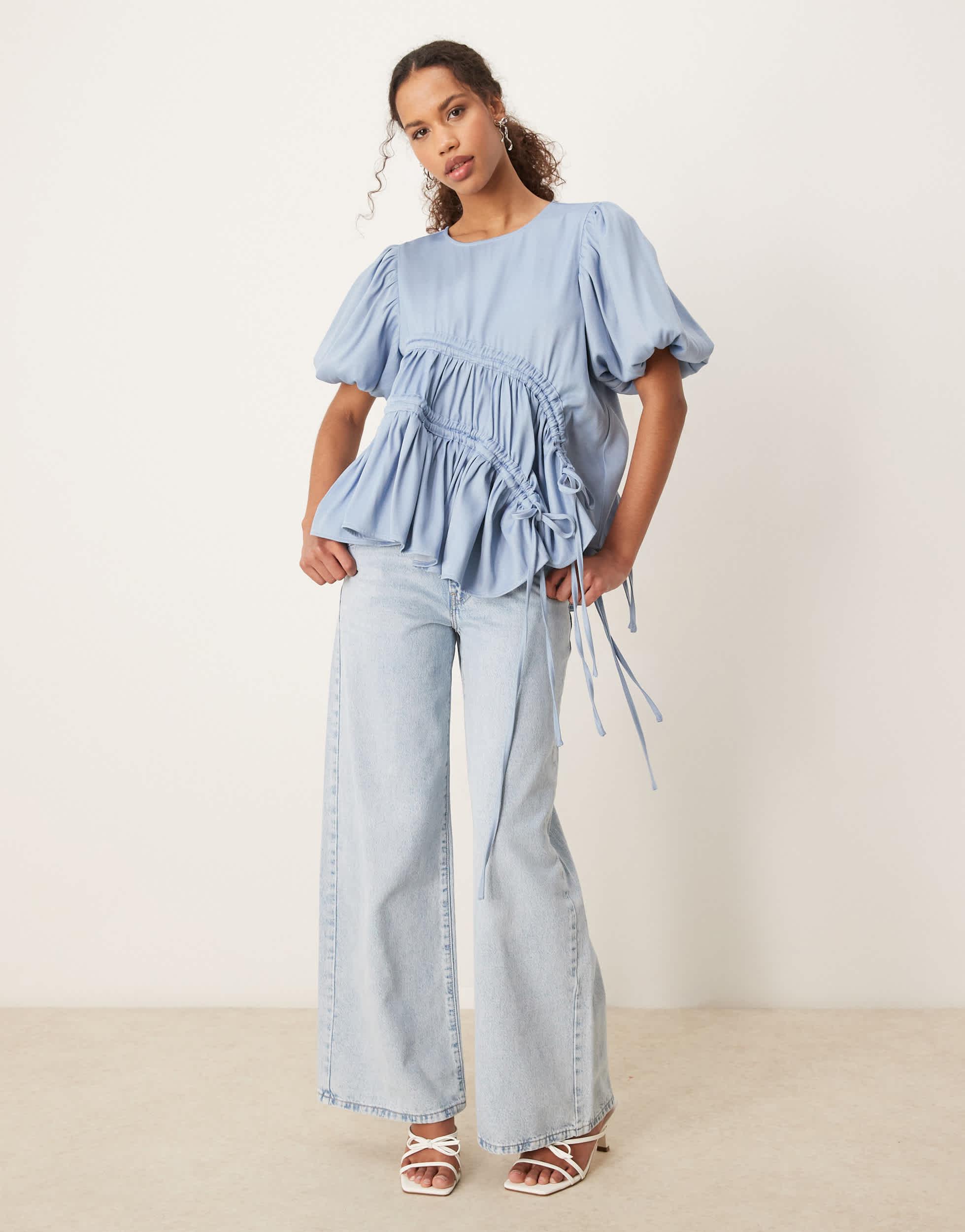 Ghospell Ruched Asymmetric Top in Blue | Lyst Canada