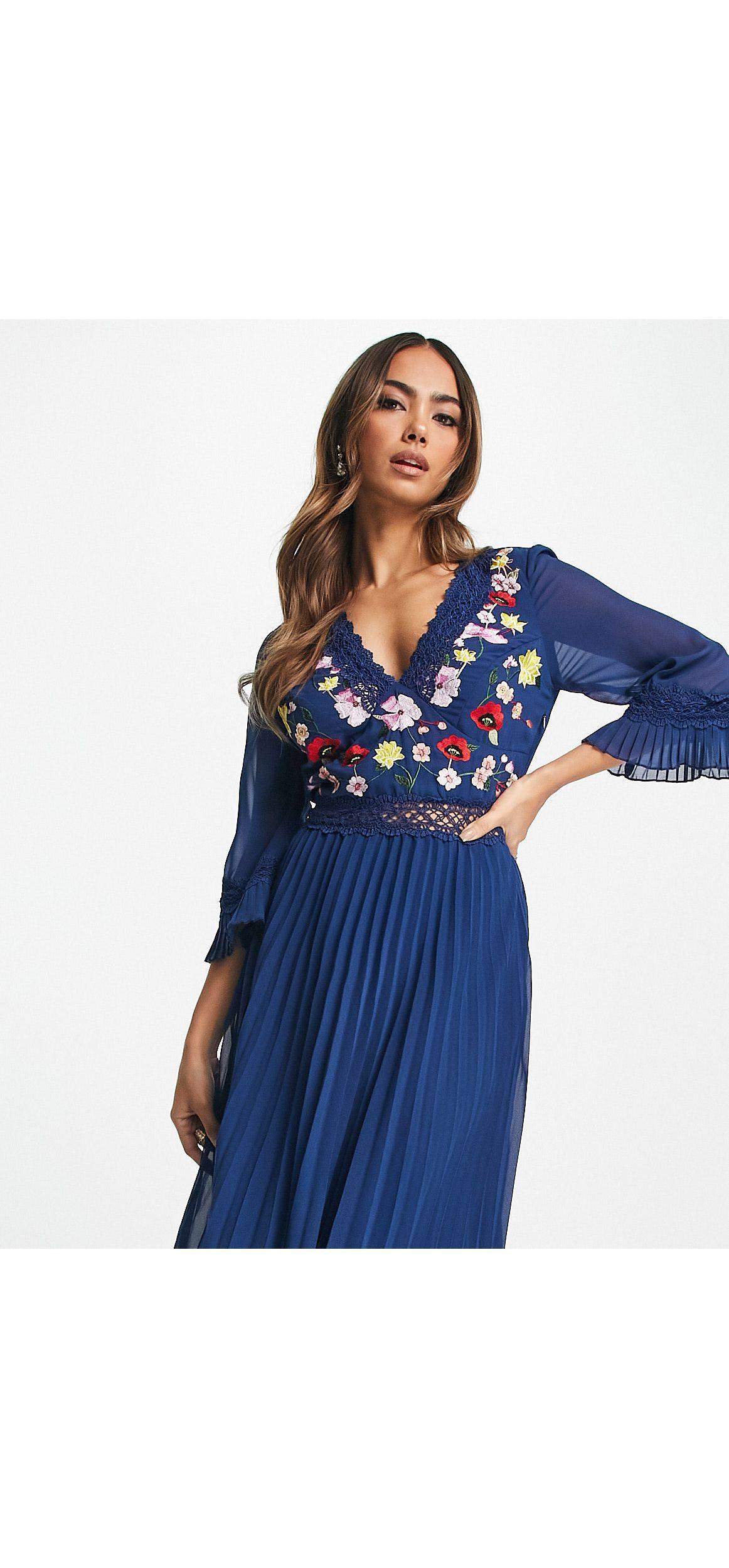 Asos navy embroidered dress top