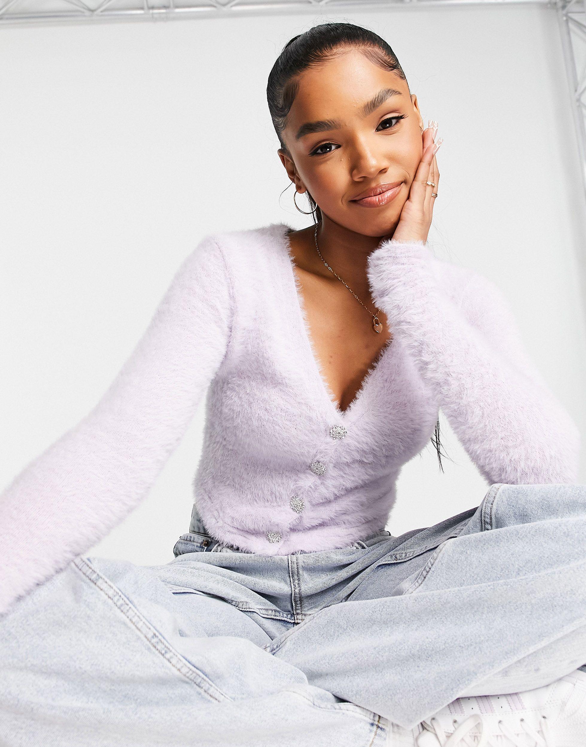 Stradivarius Fluffy Crystal Button 