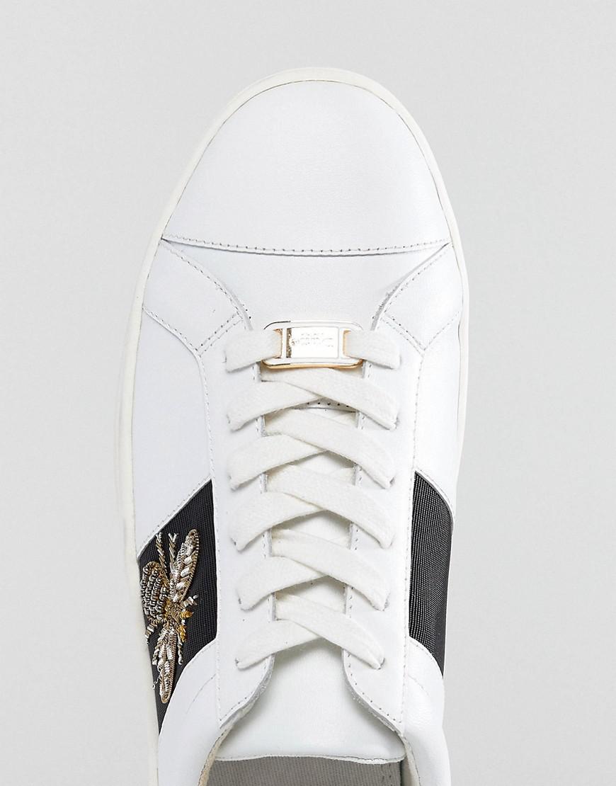 Dune Leather London Ebie Bee Embellished Trainers in White - Lyst