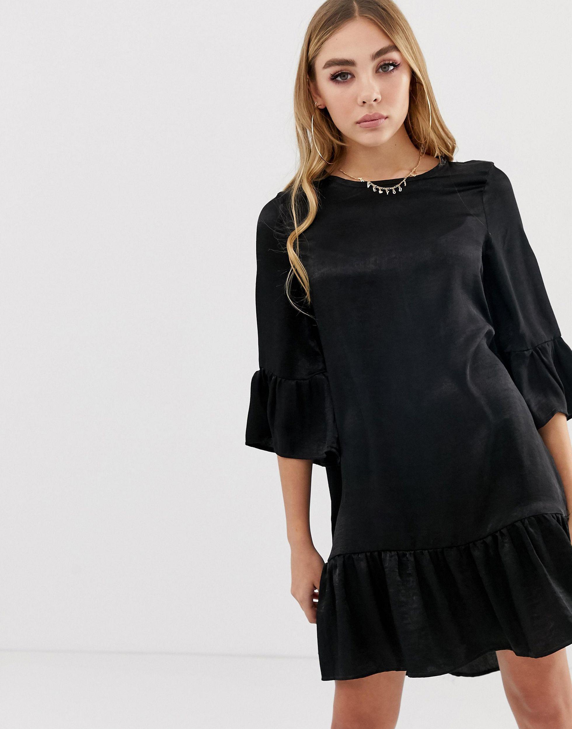 black satin frill dress