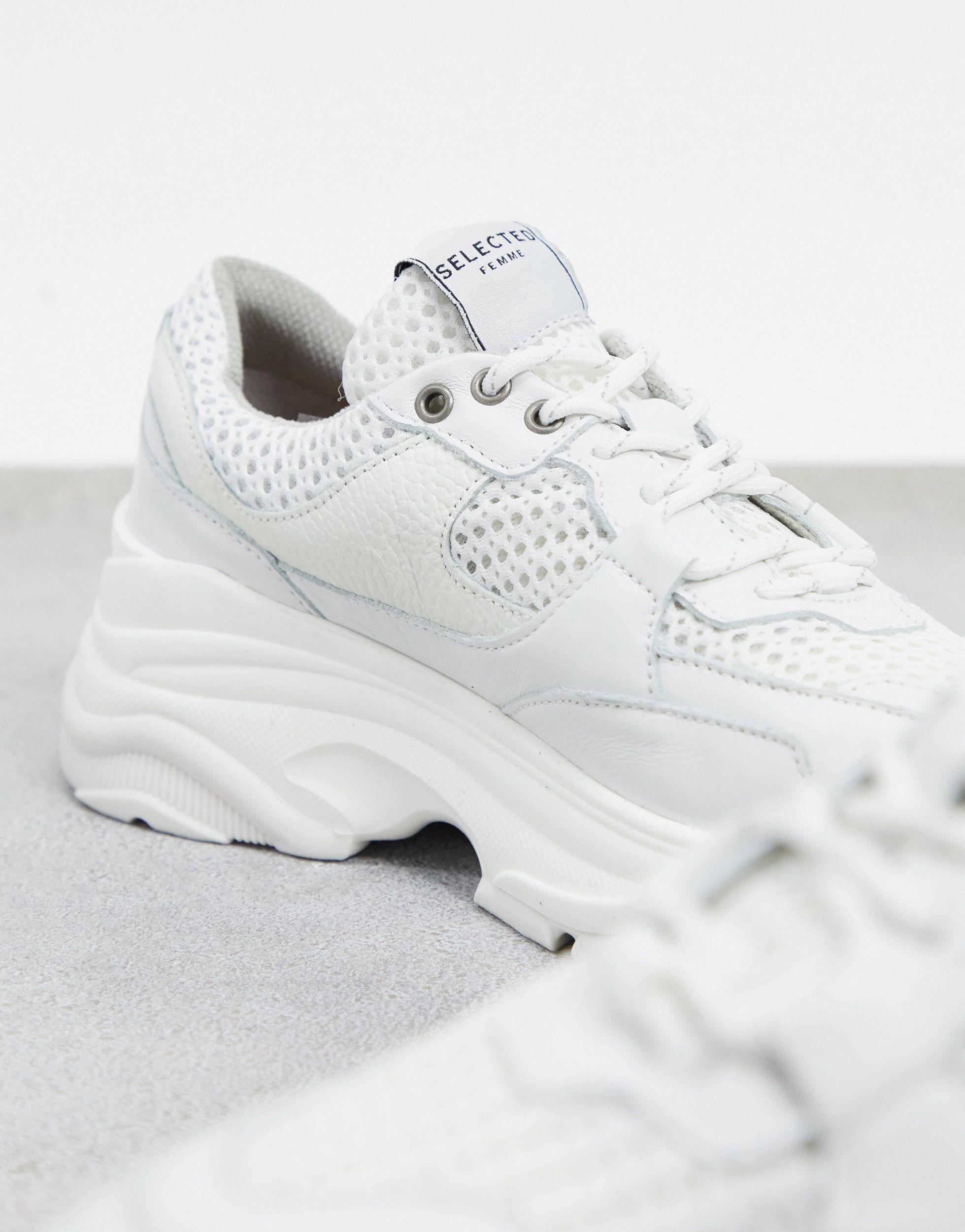 SELECTED Leer Femme - Leren Sneakers Met Dikke Zool En Sportief Mesh in het  Wit - Lyst