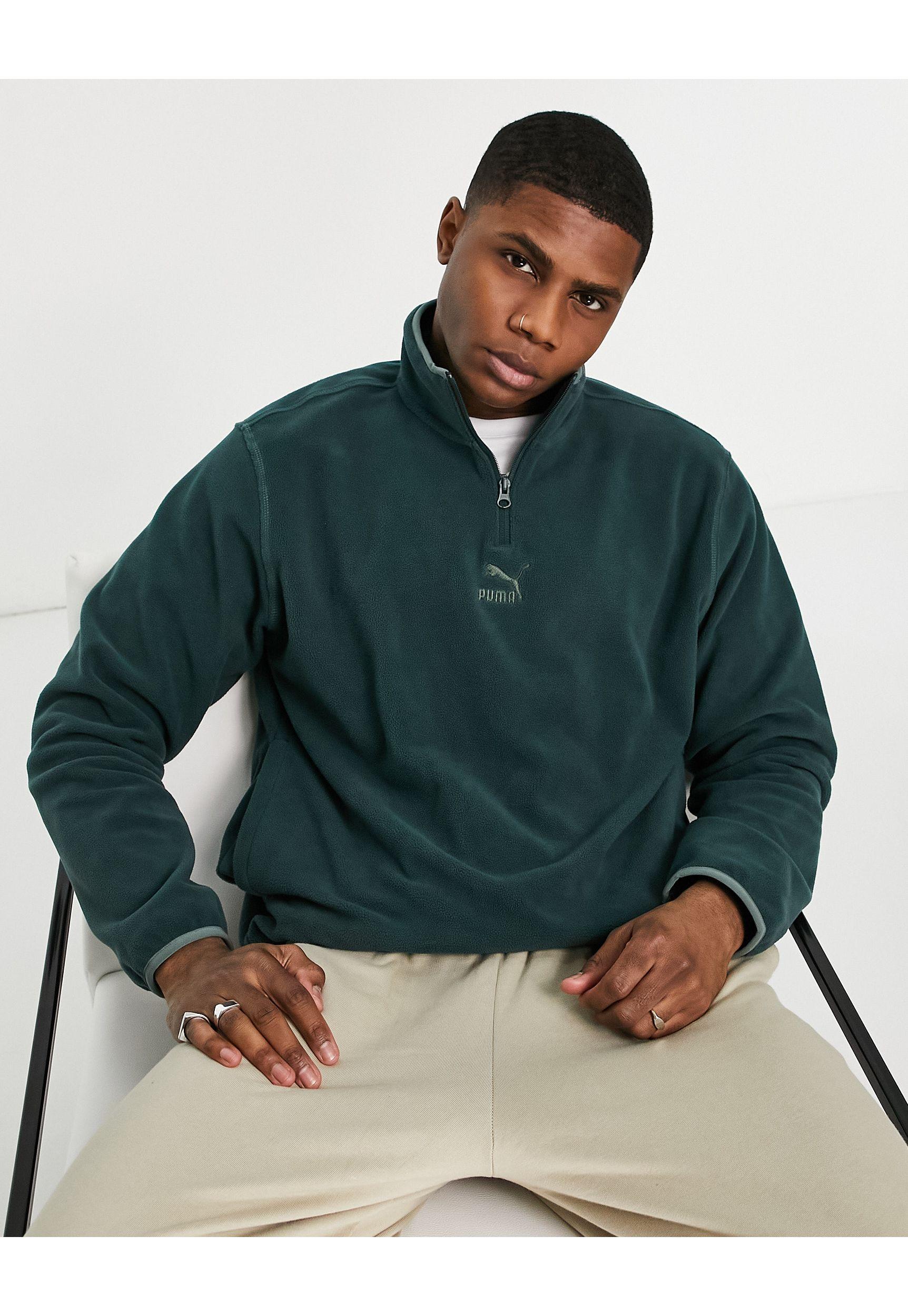 PUMA Classics High Neck Half Zip Fleece Pullover in Green for Men | Lyst