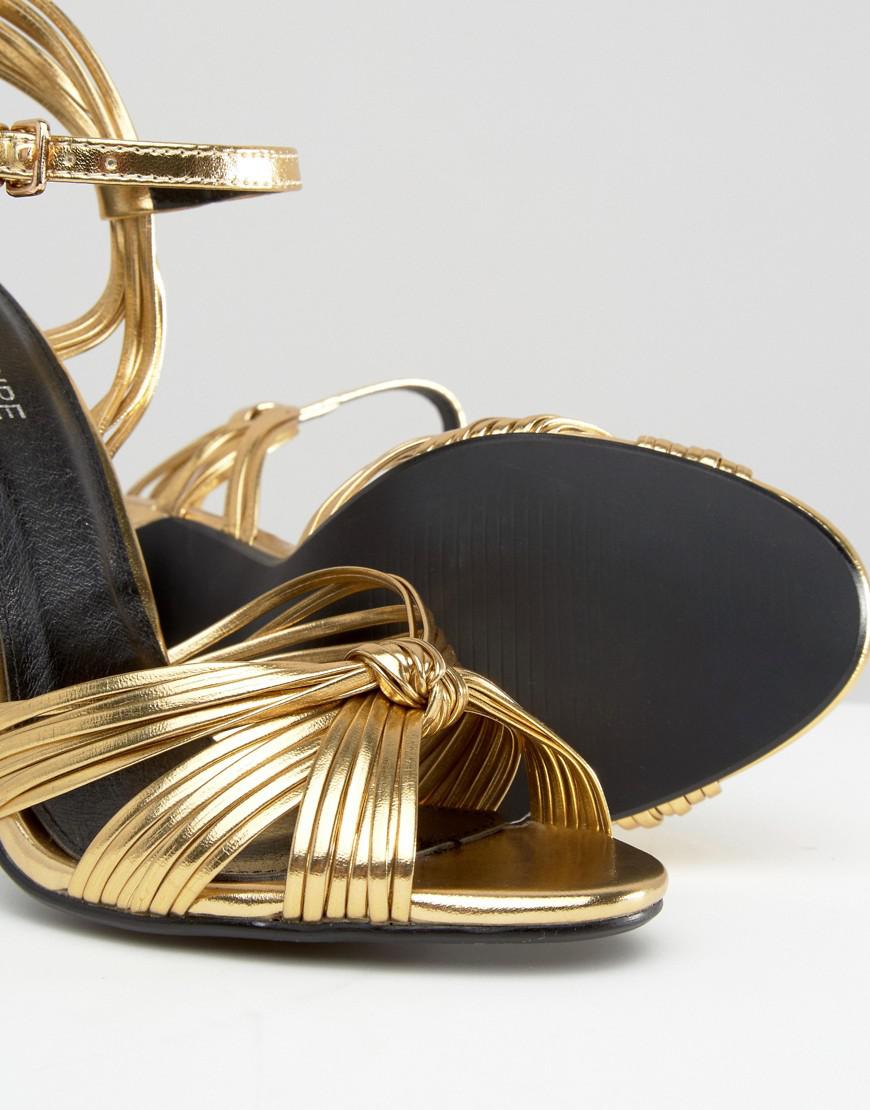 Public Desire Angel Knot Gold Heeled Sandals in Metallic - Lyst