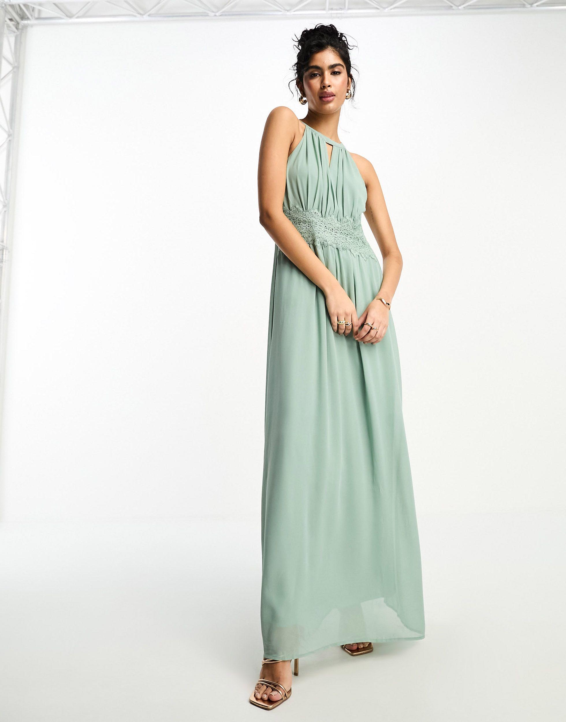 L'invitée - robe longue à encolure américaine - vert sauge Vila en coloris  Vert | Lyst