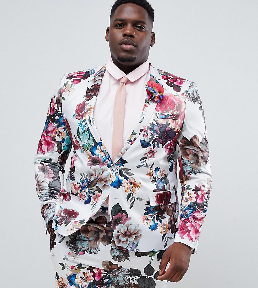 ASOS Plus Wedding Skinny Suit Jacket With Floral Print in White for Men |  Lyst