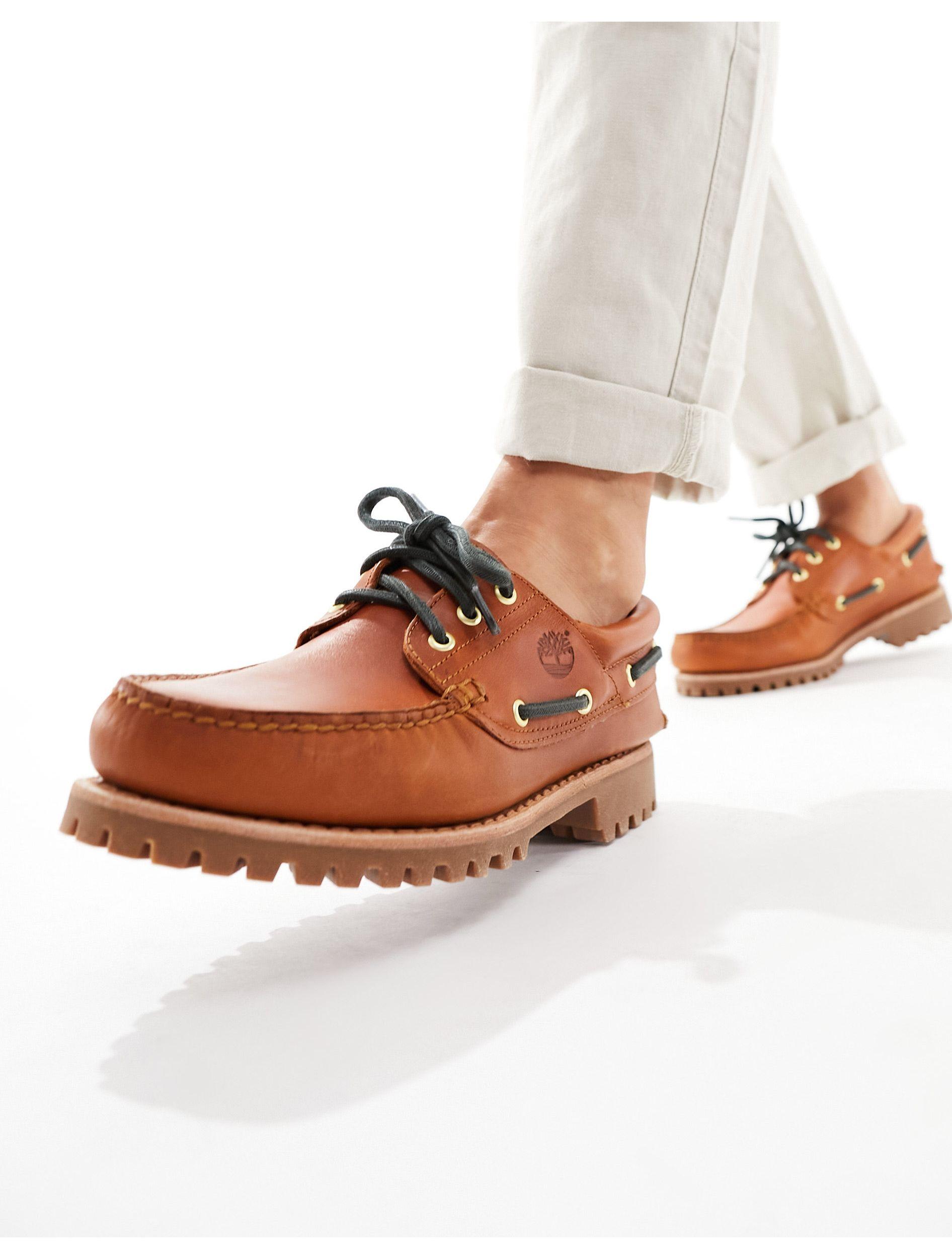 Authentics - chaussures bateau 3 œillets en cuir pleine fleur - marron  Timberland pour homme en coloris Neutre | Lyst
