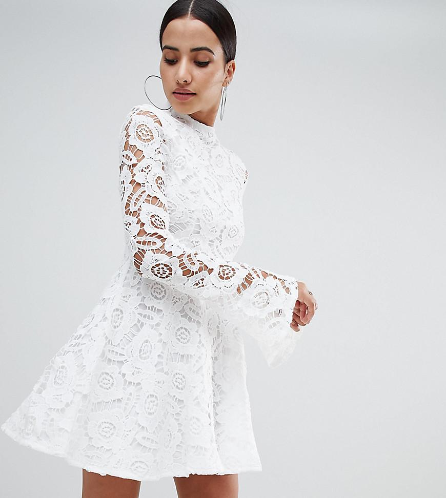 white lace skater dress with sleeves