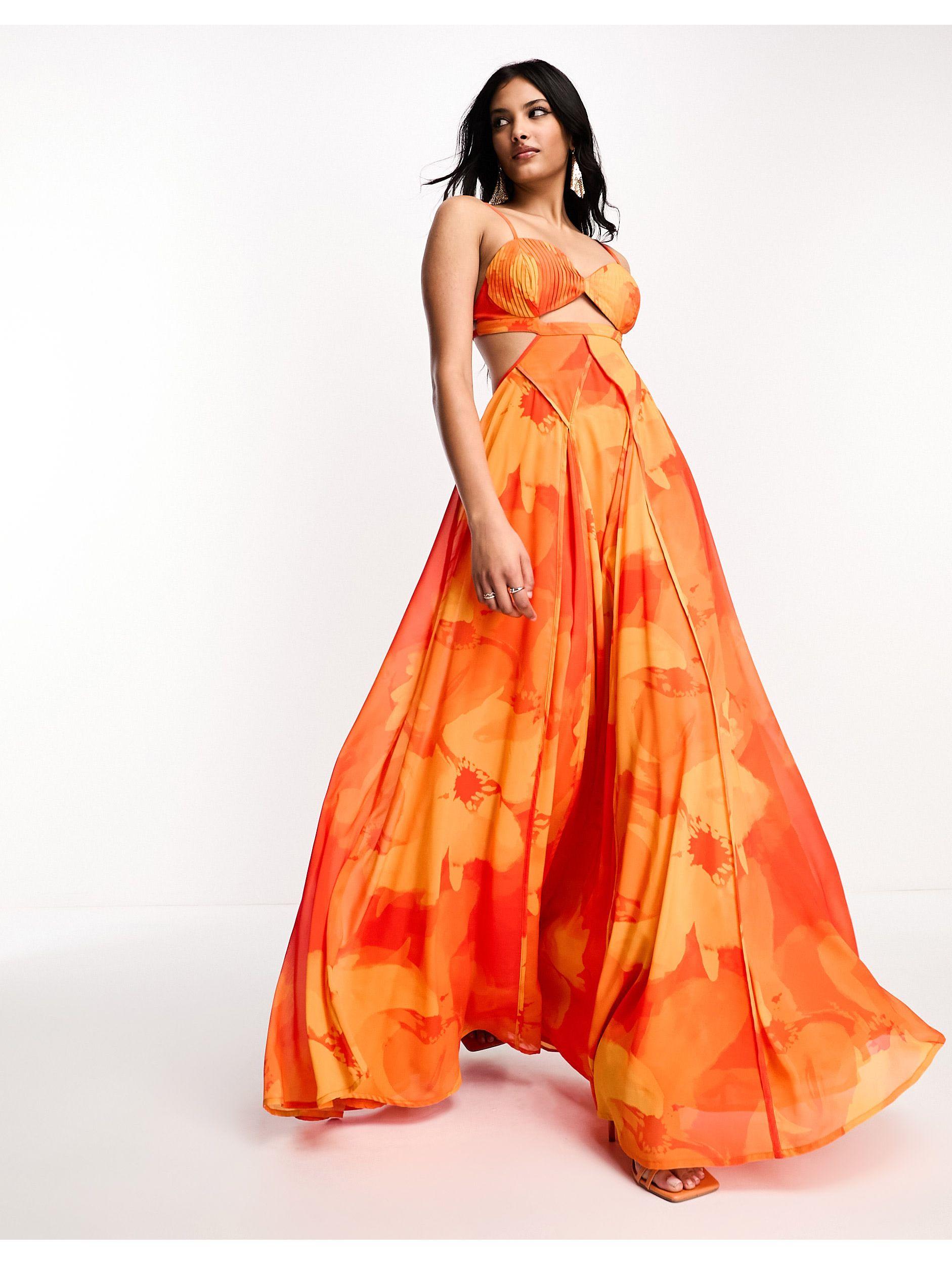 ASOS Corset Strappy Cut Out Maxi Dress in Orange | Lyst Australia