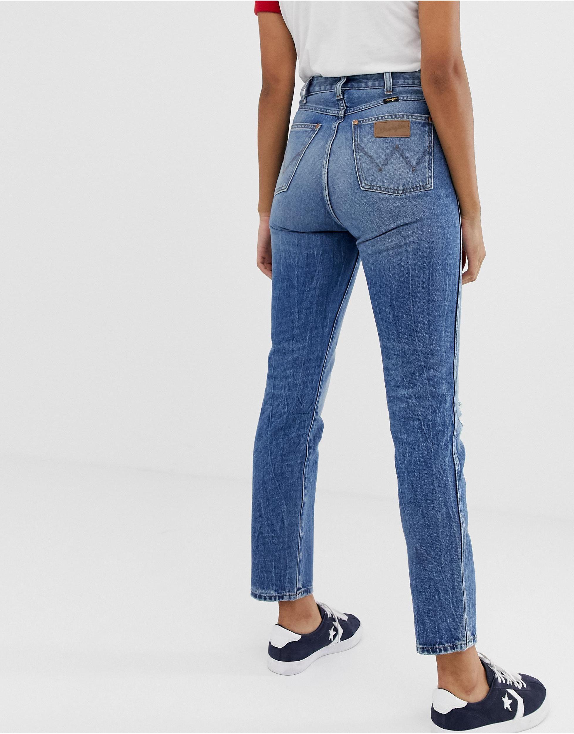 Wrangler Icon 11wwz Mom Jeans With Distressed Knee in Blue | Lyst
