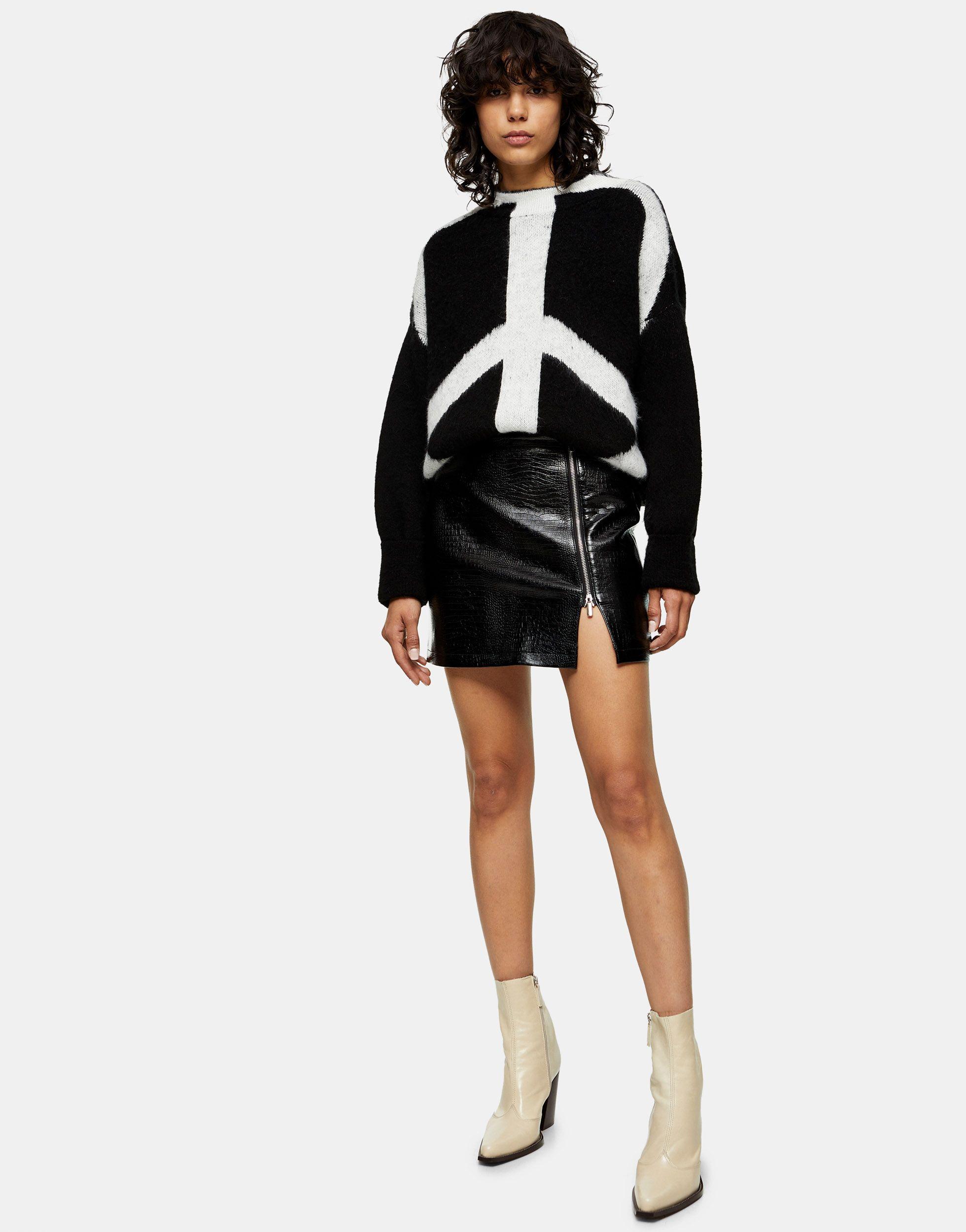 TOPSHOP Croc Effect Faux Leather Zip Mini Skirt in Black - Lyst