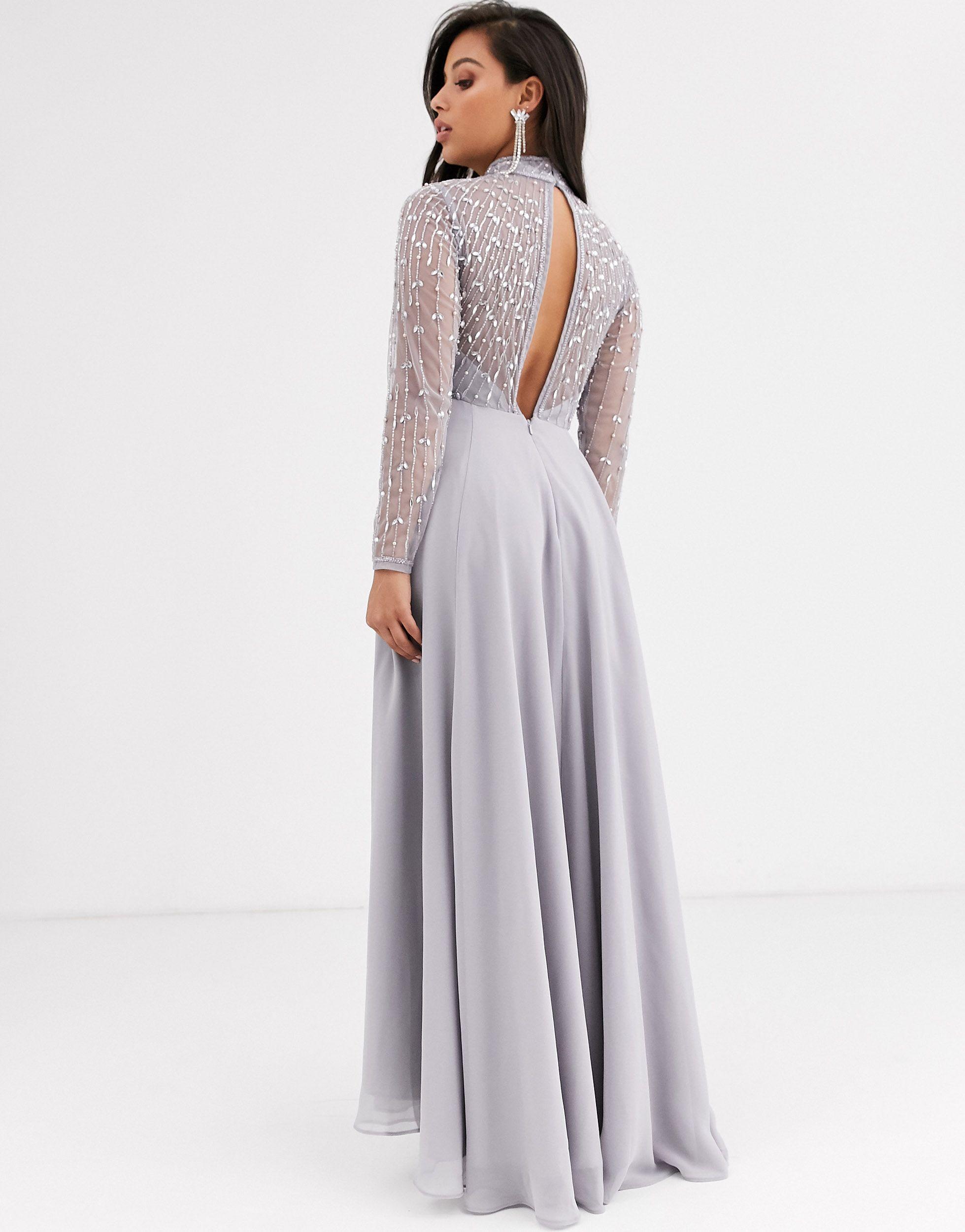 ASOS Chiffon Asos Design Petite Maxi Dress With Linear Embellished Bodice  And Wrap Skirt - Lyst