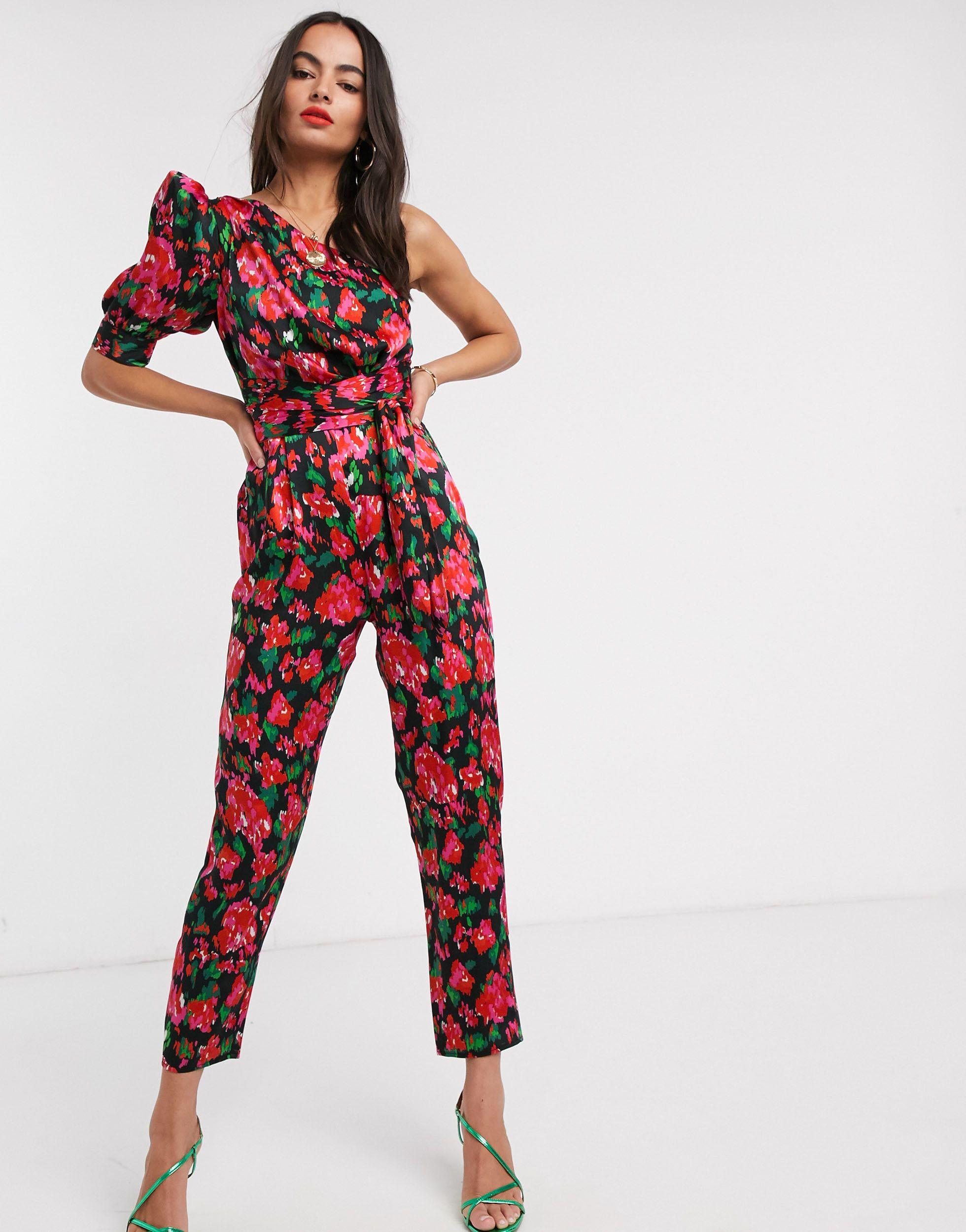 ASOS One Shoulder Puff Sleeve Jumpsuit | Lyst
