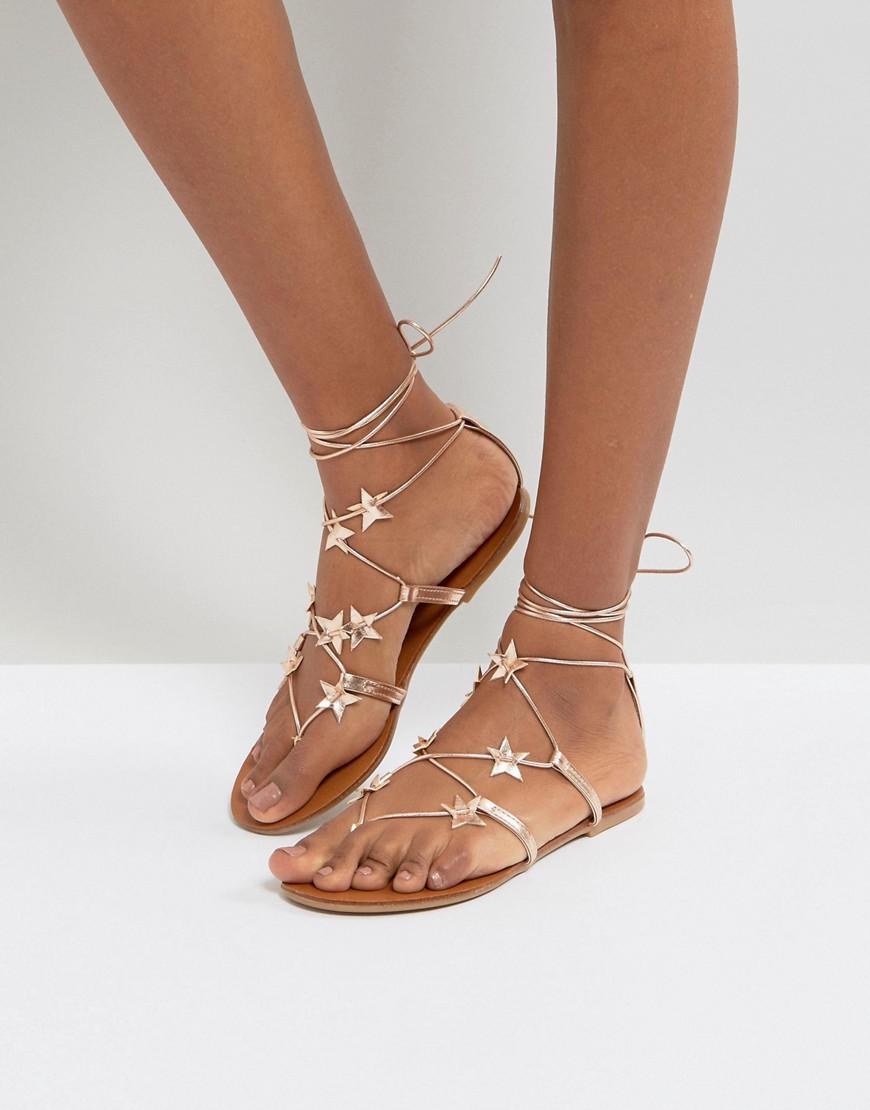 New Look Star Lace Up Flat Sandal in Metallic | Lyst