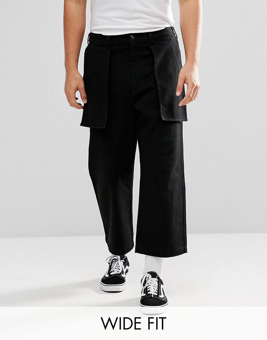 ASOS Wide Cropped Trousers With Exposed Pockets In Black for Men | Lyst