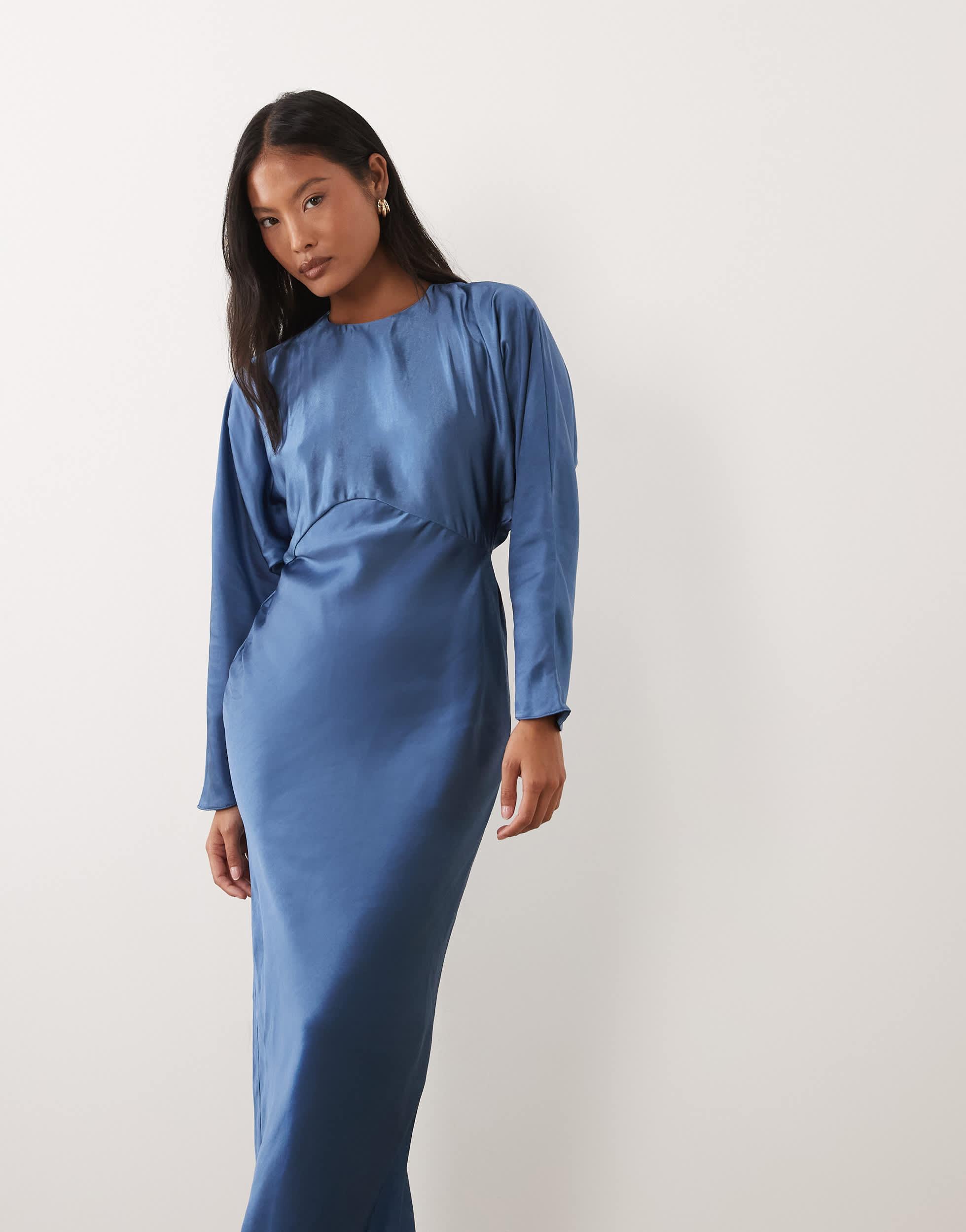 chinese dress ladies Rent ASOS DESIGN Cami Bias Maxi Dress With Large Floral Print In Blue