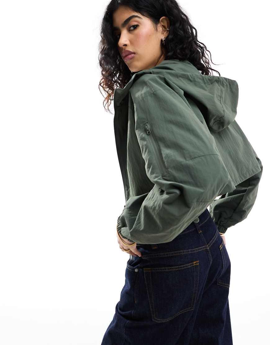 Green Asos Spring Coats ASOS Cropped Hooded Rain Jacket In Grey