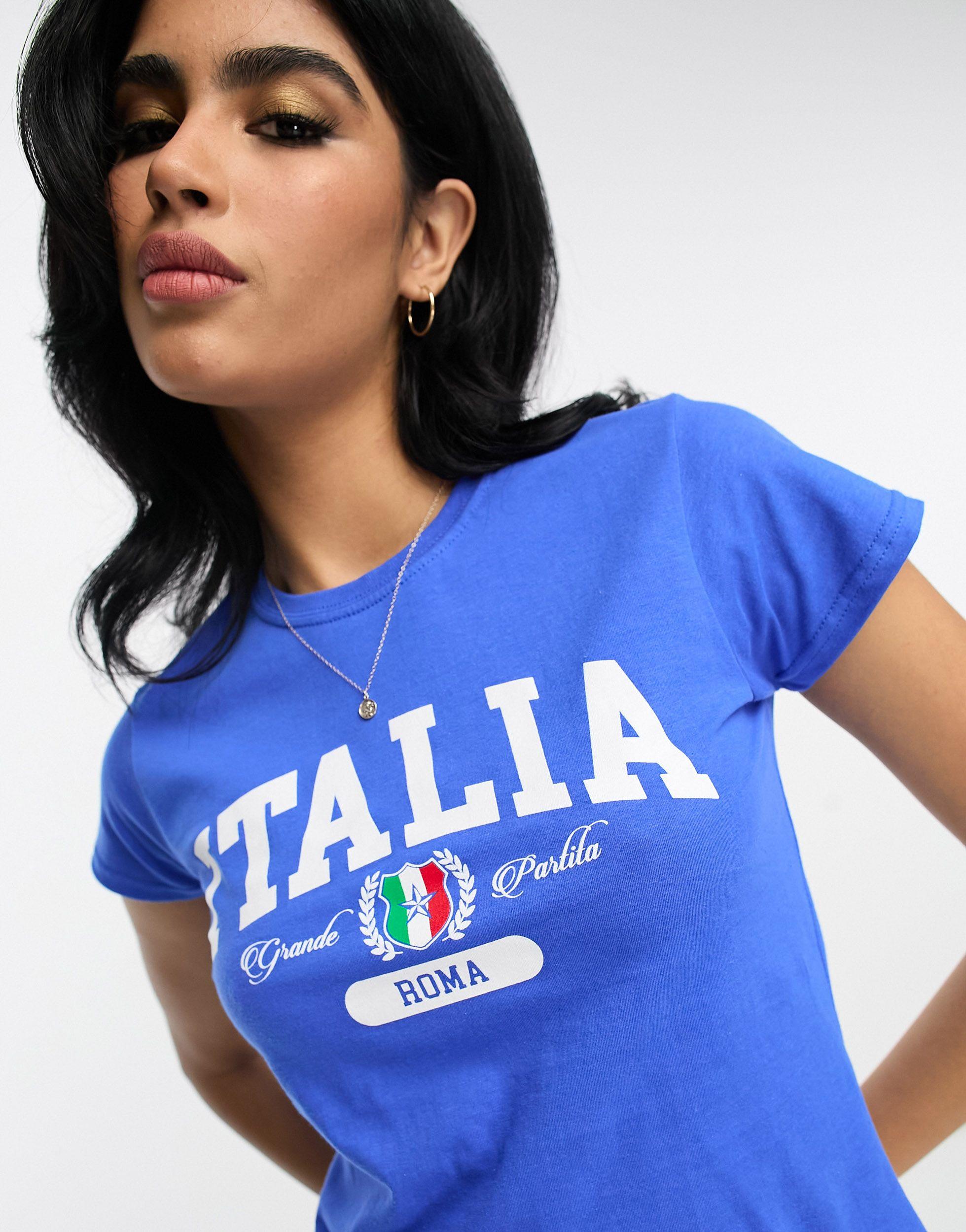 ASOS Baby Tee With Italia Graphic in Blue | Lyst