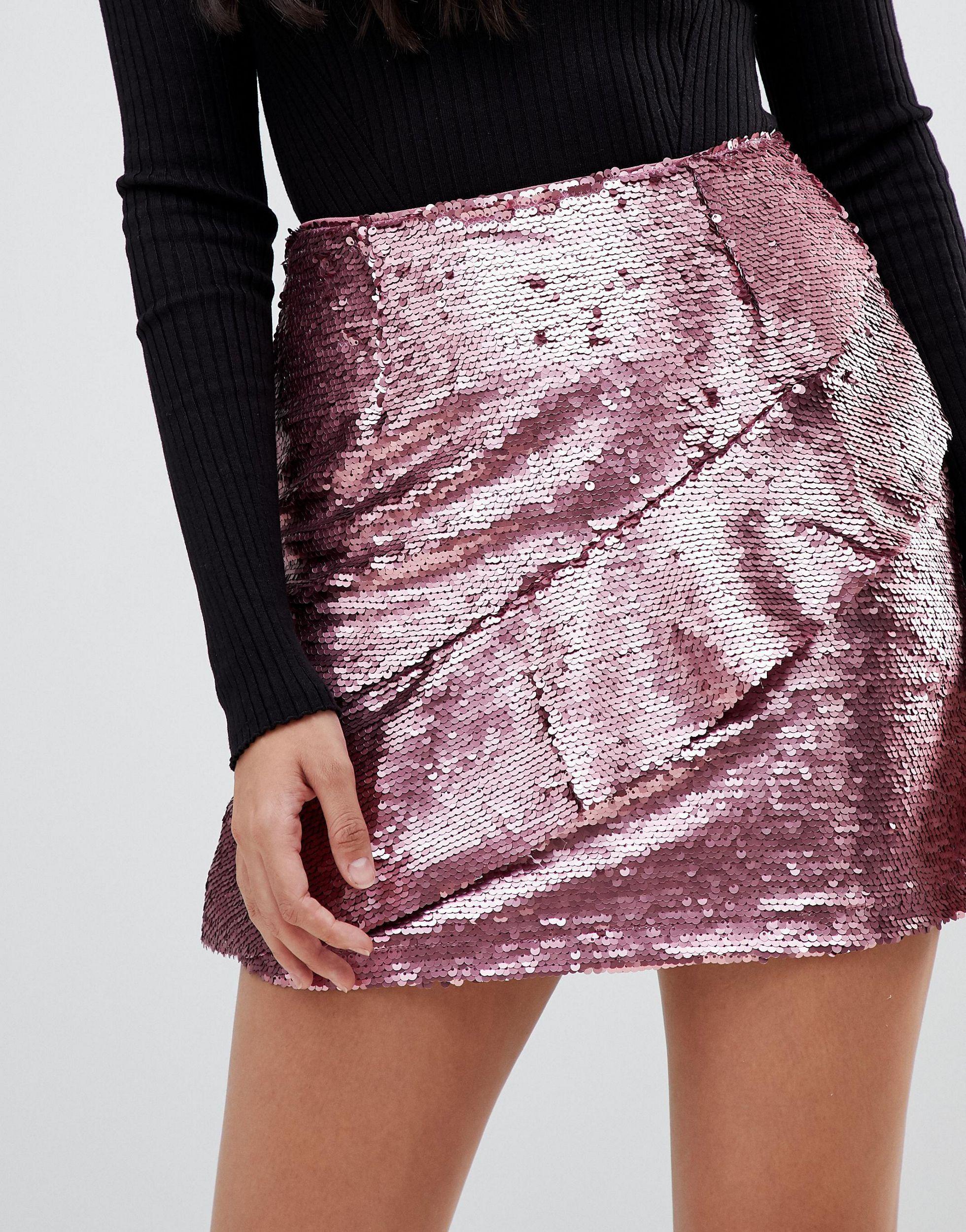 Glamorous Sequin Mini Skirt With Frill Detail in Pink - Lyst