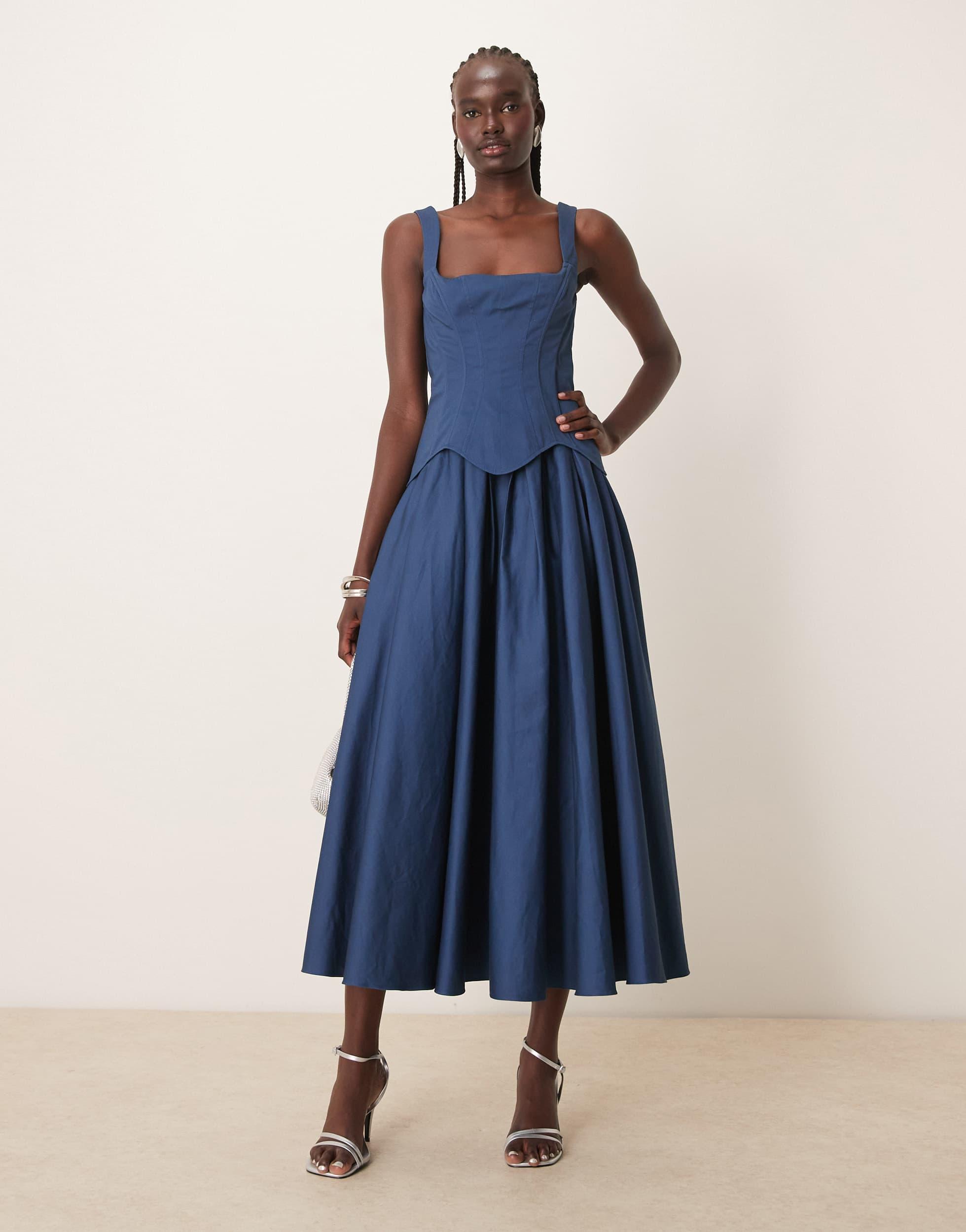 asos design cotton structured midi dress ASOS Design structured frill bust midi dress