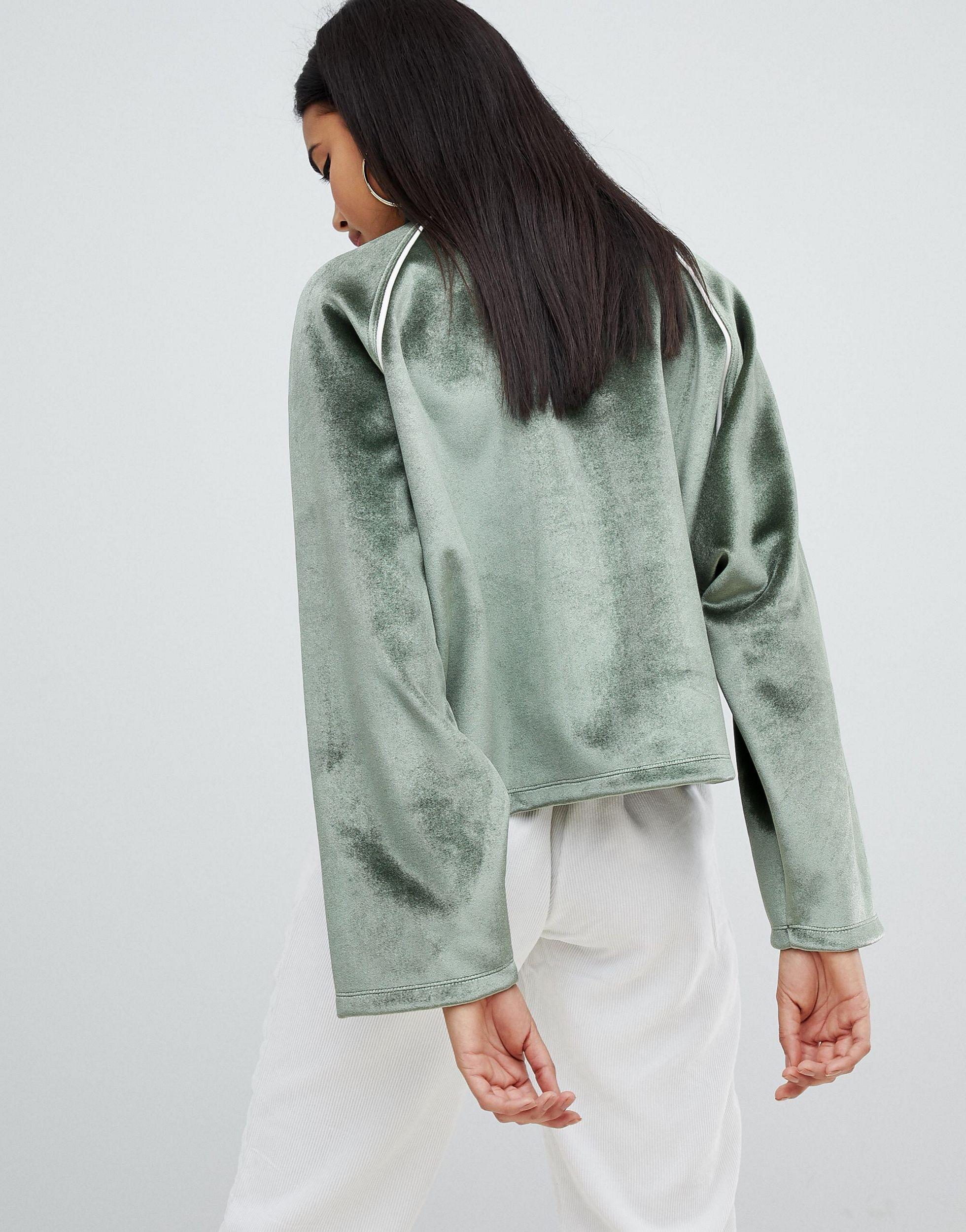 adidas originals faux fur high neck top in green