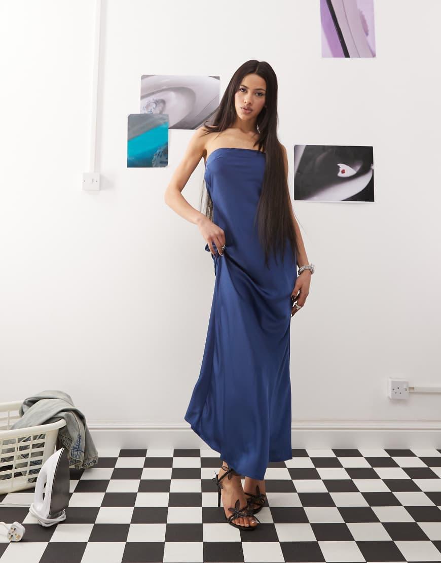 Princess Polly Satin Bandeau Cowl Tie Back Maxi Dress in Blue | Lyst UK