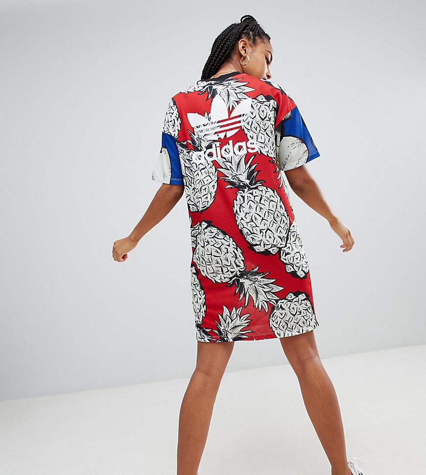 adidas Originals X Farm Three Stripe T-shirt Dress In Pineapple Print | Lyst
