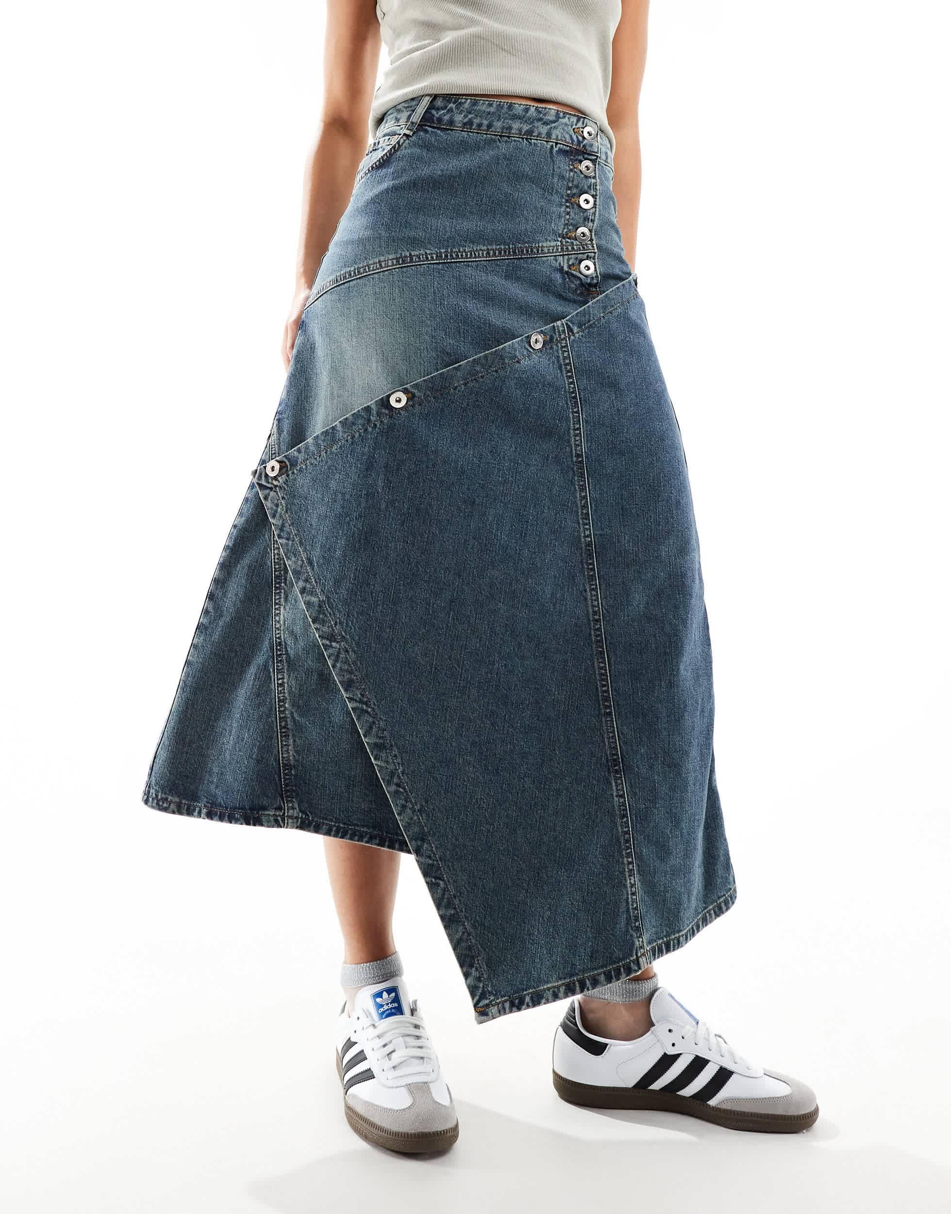Collusion Iconic Reworked Asymmetric Denim Maxi Skirt in Blue Lyst