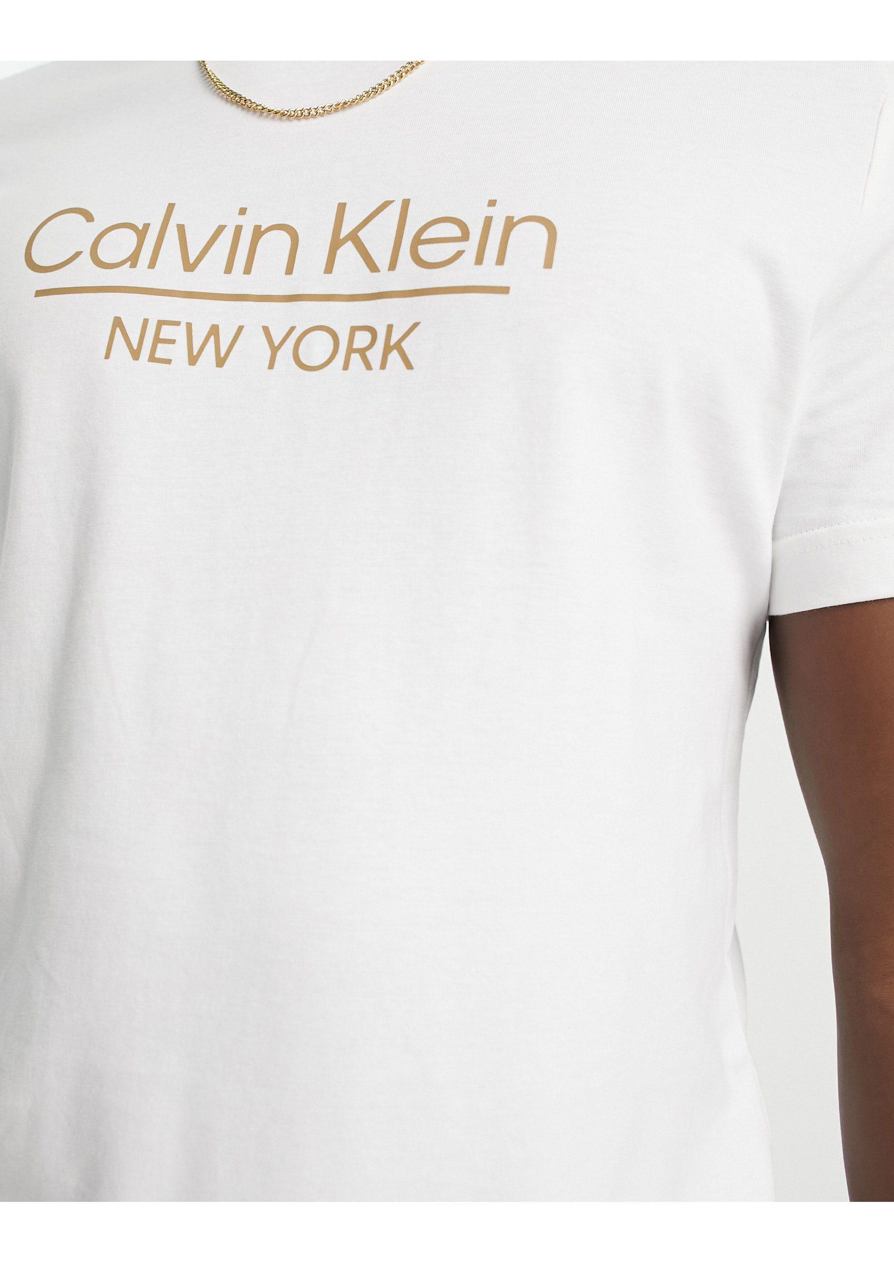 Calvin Klein Centre Logo T-shirt in White for Men | Lyst