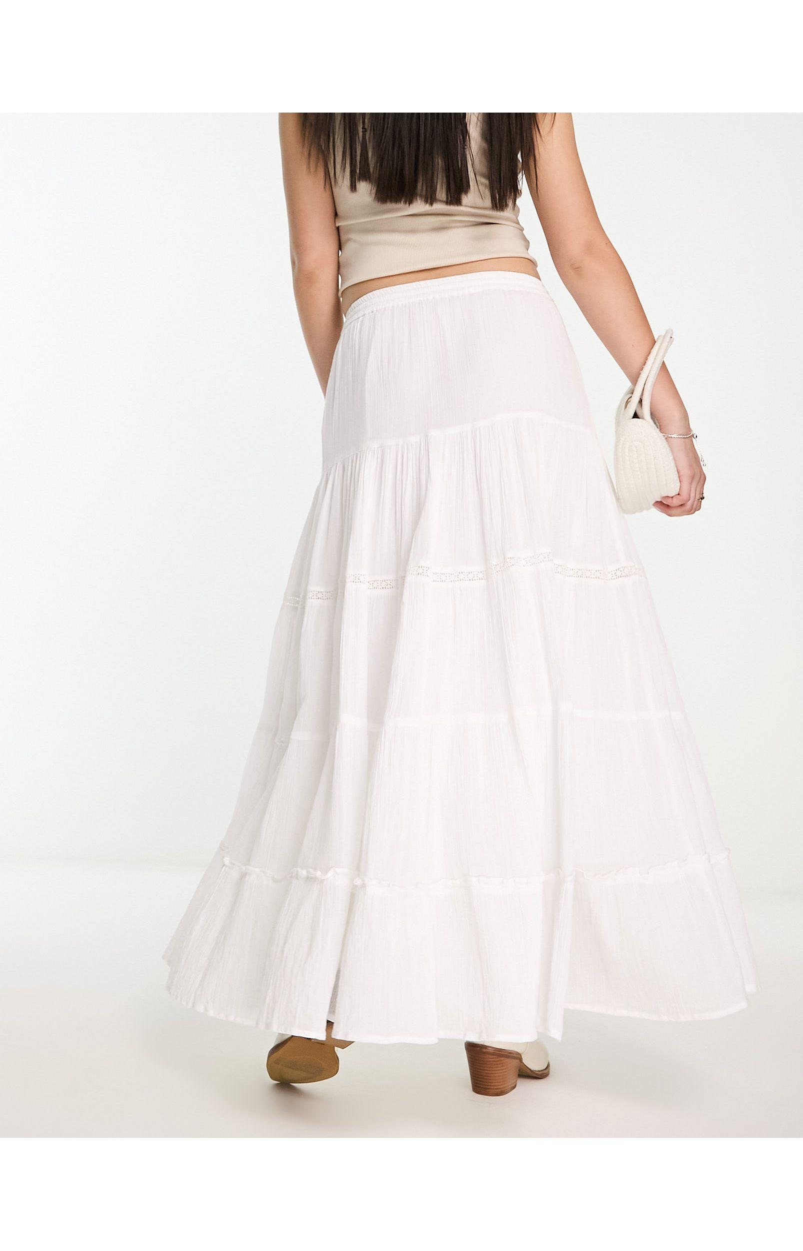 Bershka Embroidered Maxi Skirt in Natural | Lyst