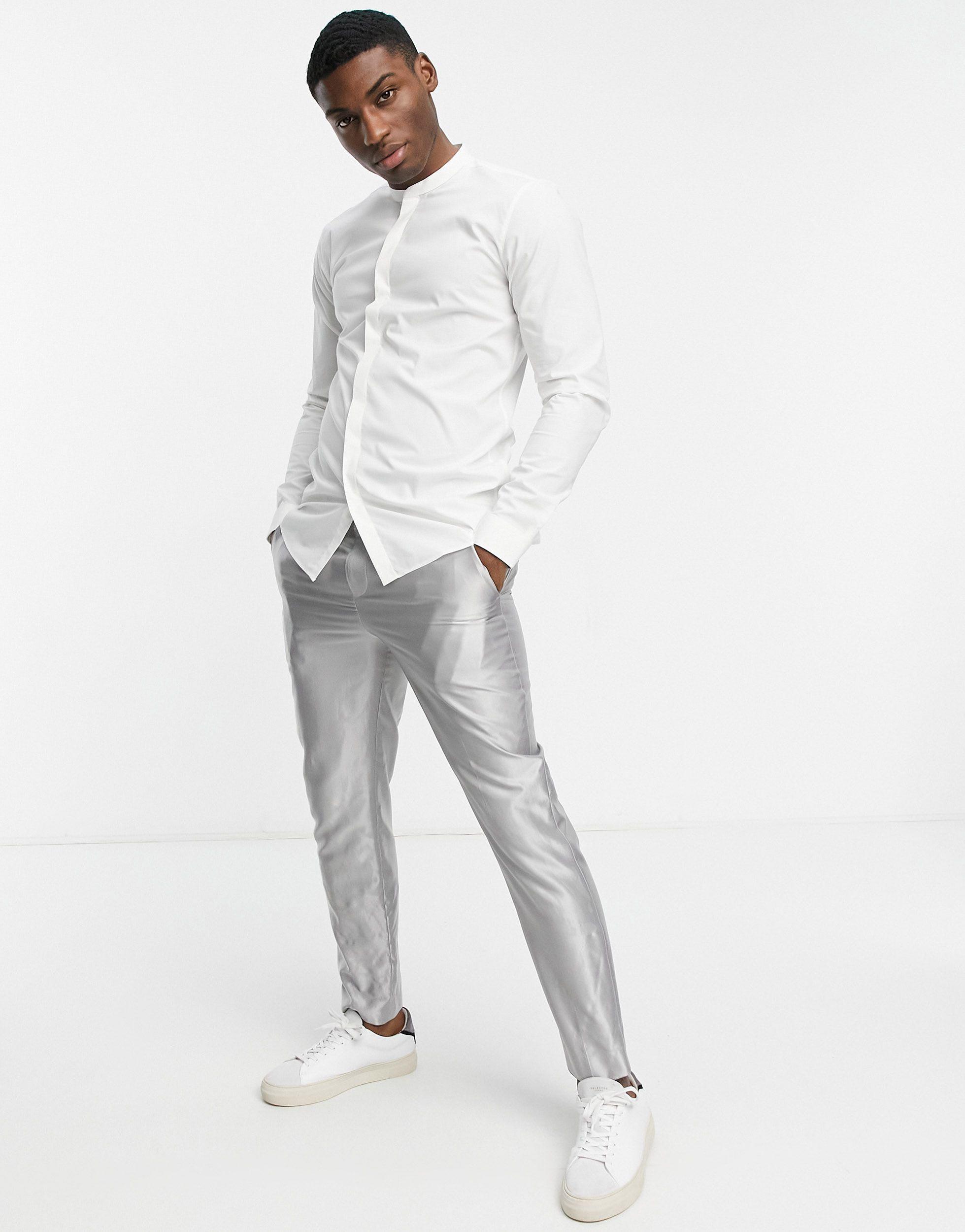BOSS Hugo Enrique Slim Fit Grandad Collar Shirt in White for Men Lyst UK