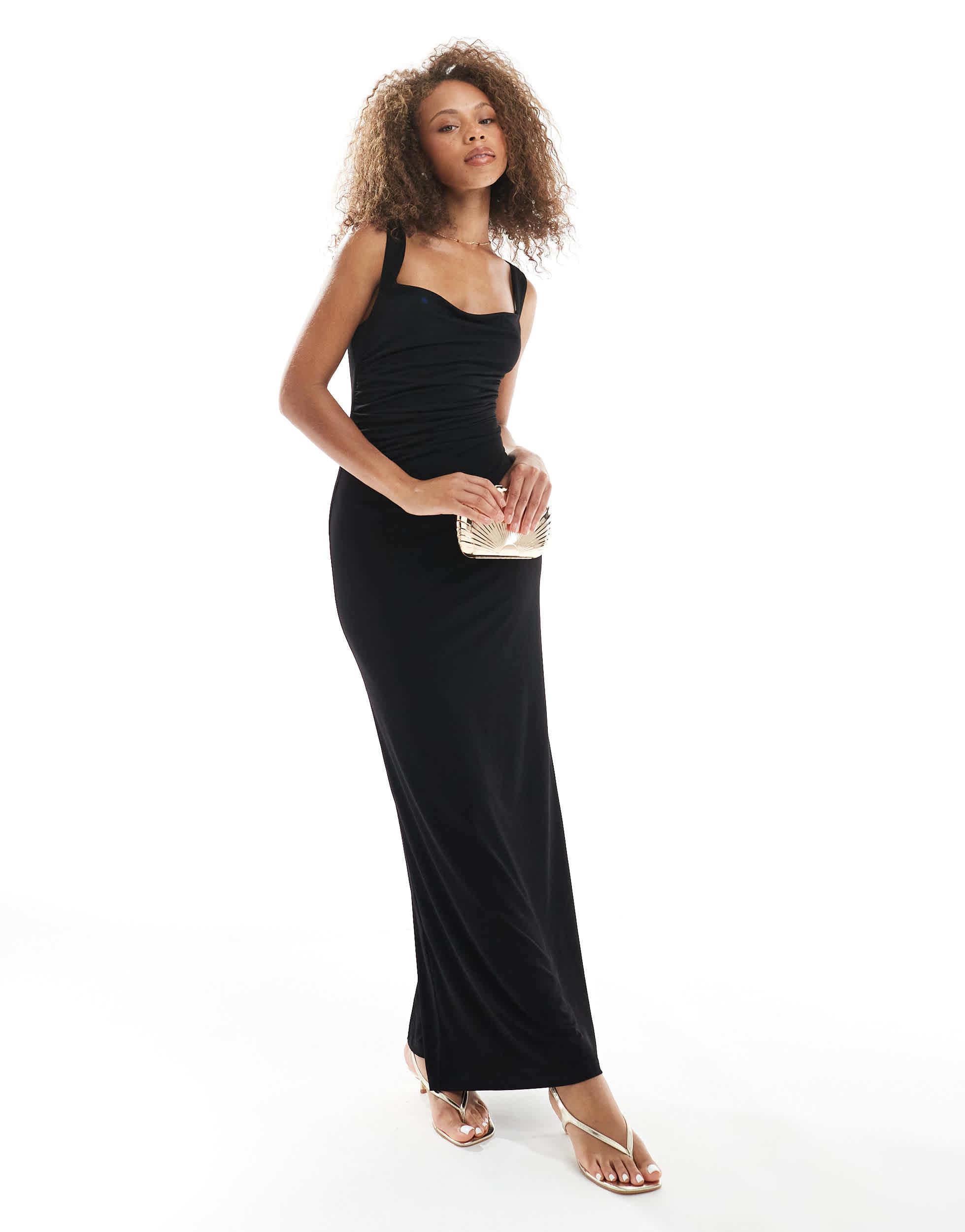 pretty lavish black bridesmaid dress Strapless Black Chiffon Long Bridesmaid Dress with Slit – FancyVestido